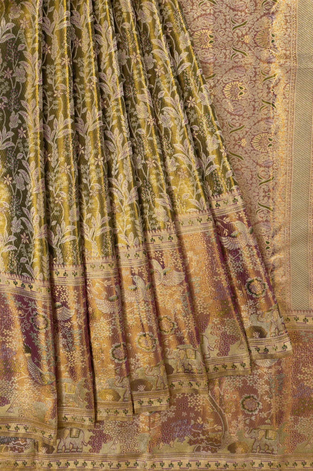 Taranga Kanchi Silk Tissue Brocade Green Saree