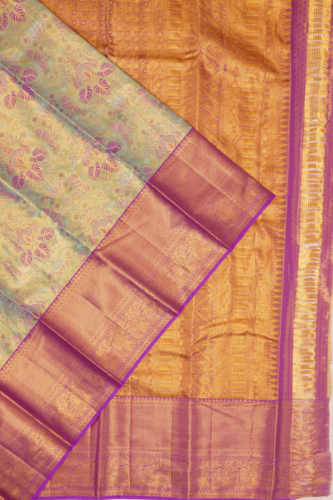 Taranga Kanchi Silk Tissue Brocade Green Saree