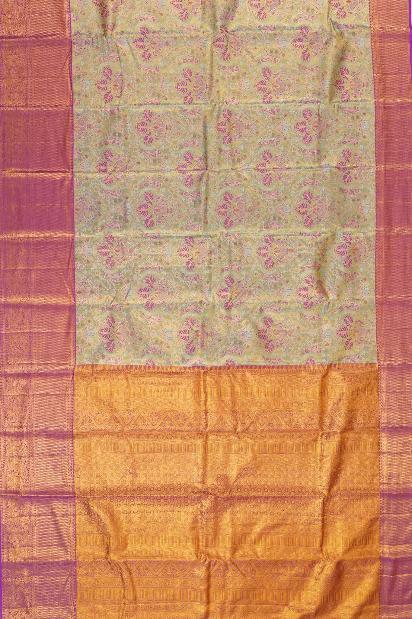 Taranga Kanchi Silk Tissue Brocade Green Saree