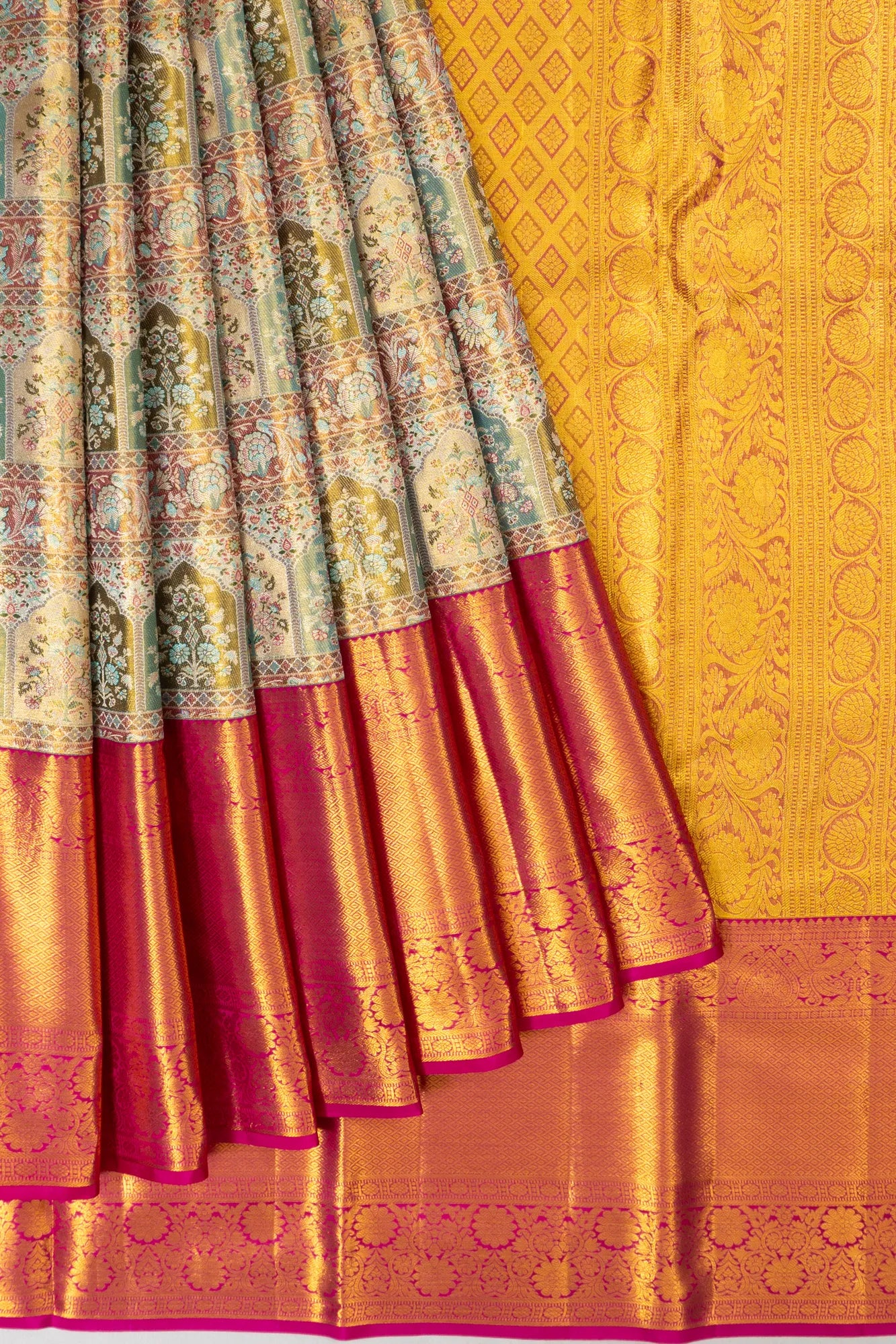 Taranga Kanchi Silk Tissue Brocade Green Saree