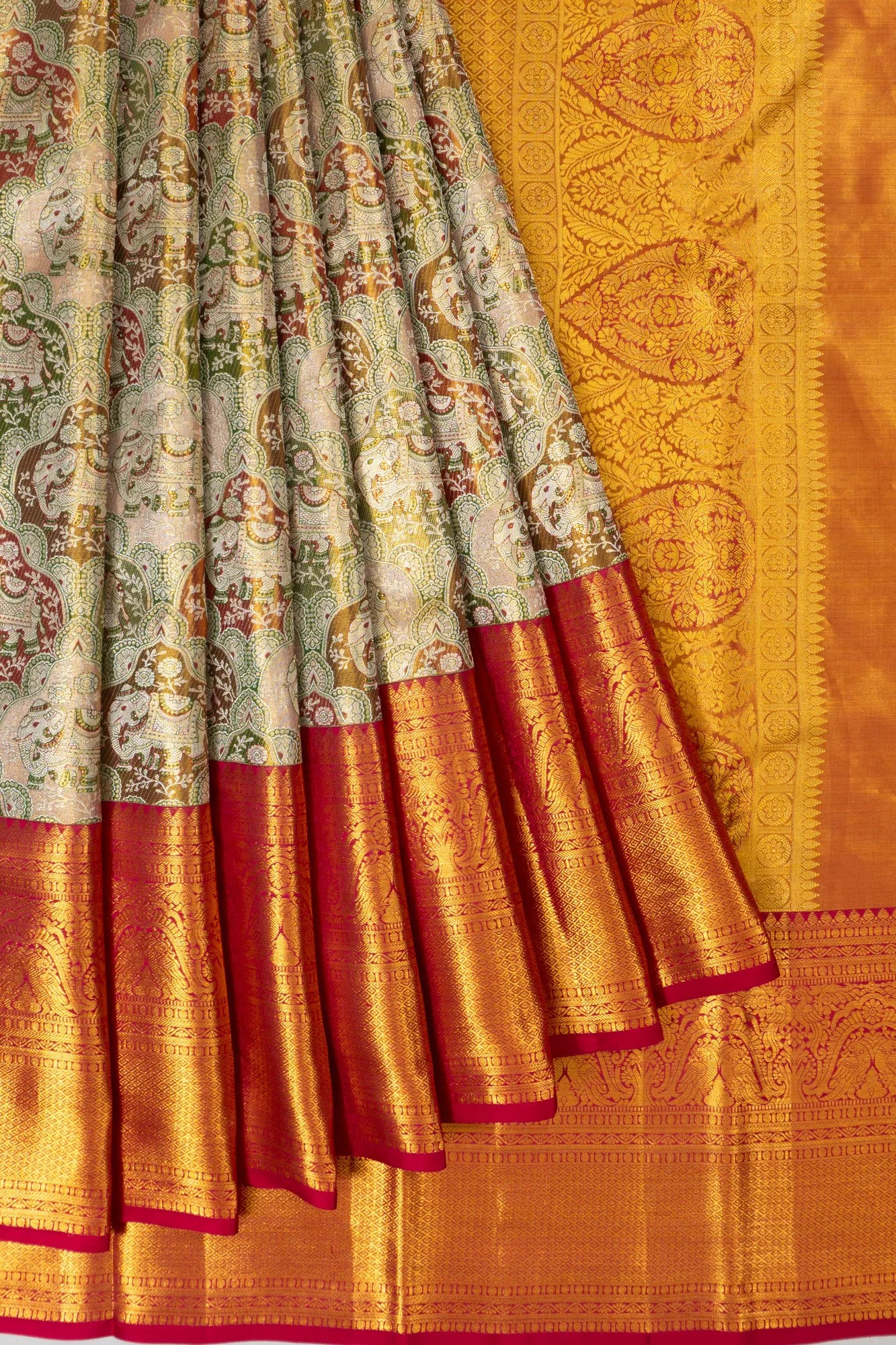 Taranga Kanchi Silk Tissue Brocade Green Saree