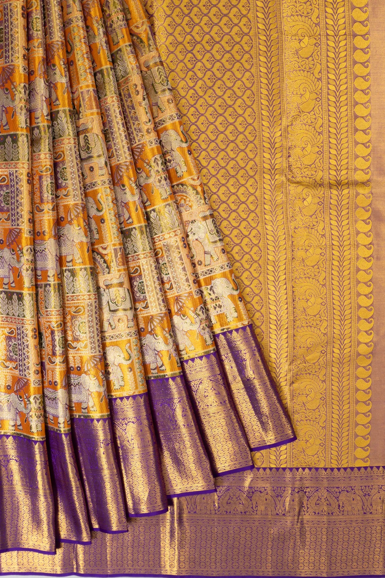 Taranga Kanchi Silk Tissue Brocade Gold Saree