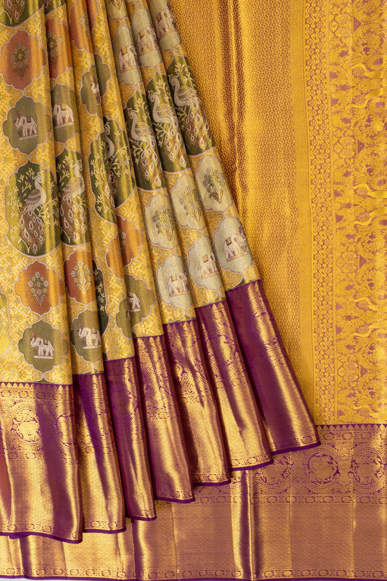 Taranga Kanchi Silk Tissue Brocade Gold Saree