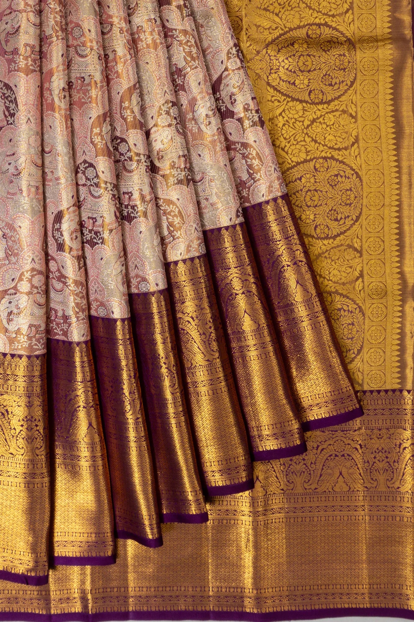Taranga Kanchi Silk Tissue Brocade Baby Pink Saree