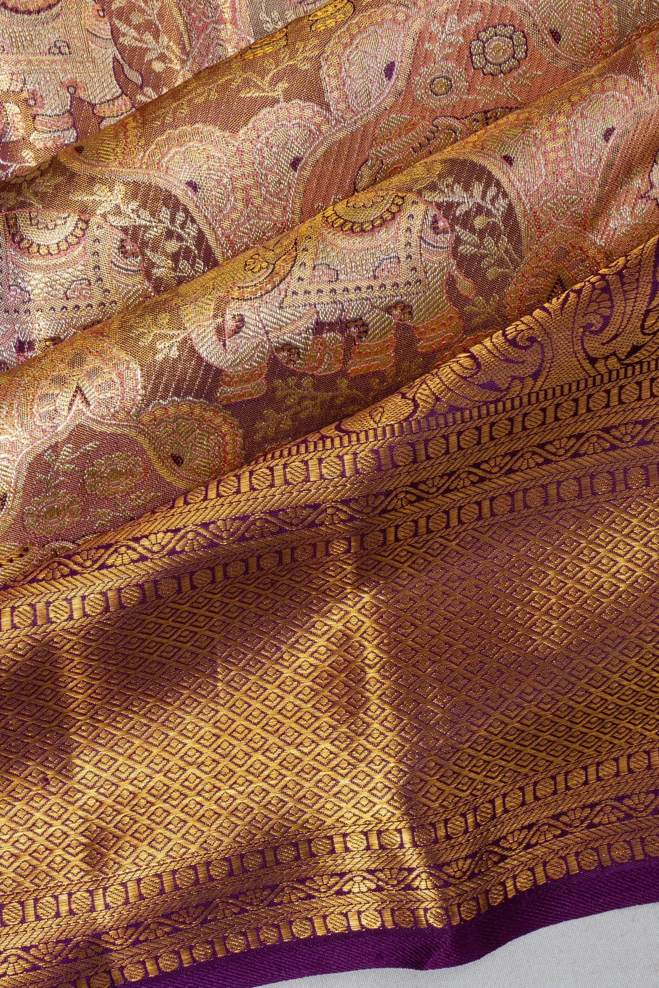 Taranga Kanchi Silk Tissue Brocade Baby Pink Saree