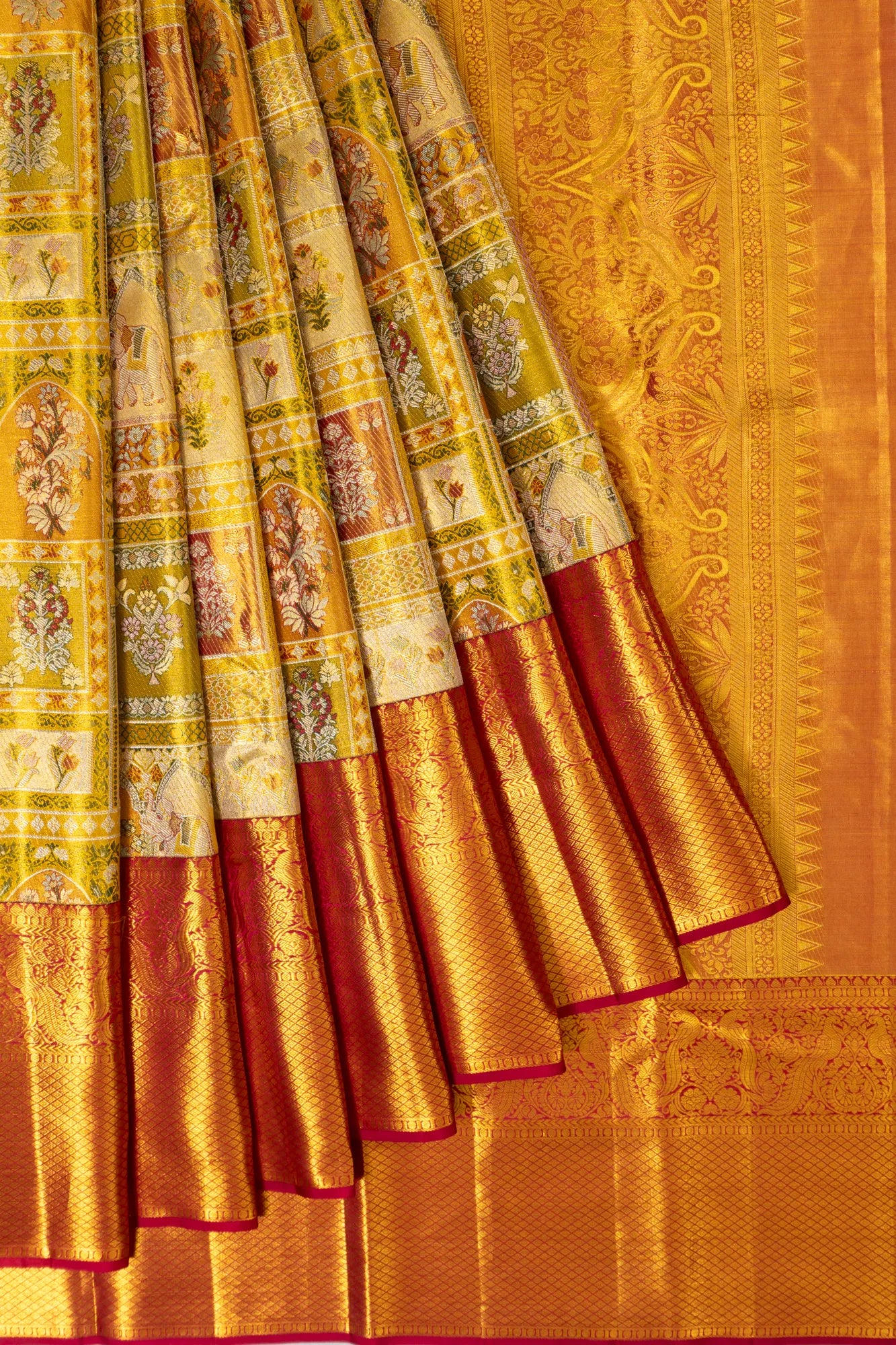 Taranga Kanchi Silk Tissue Brocade Green Saree