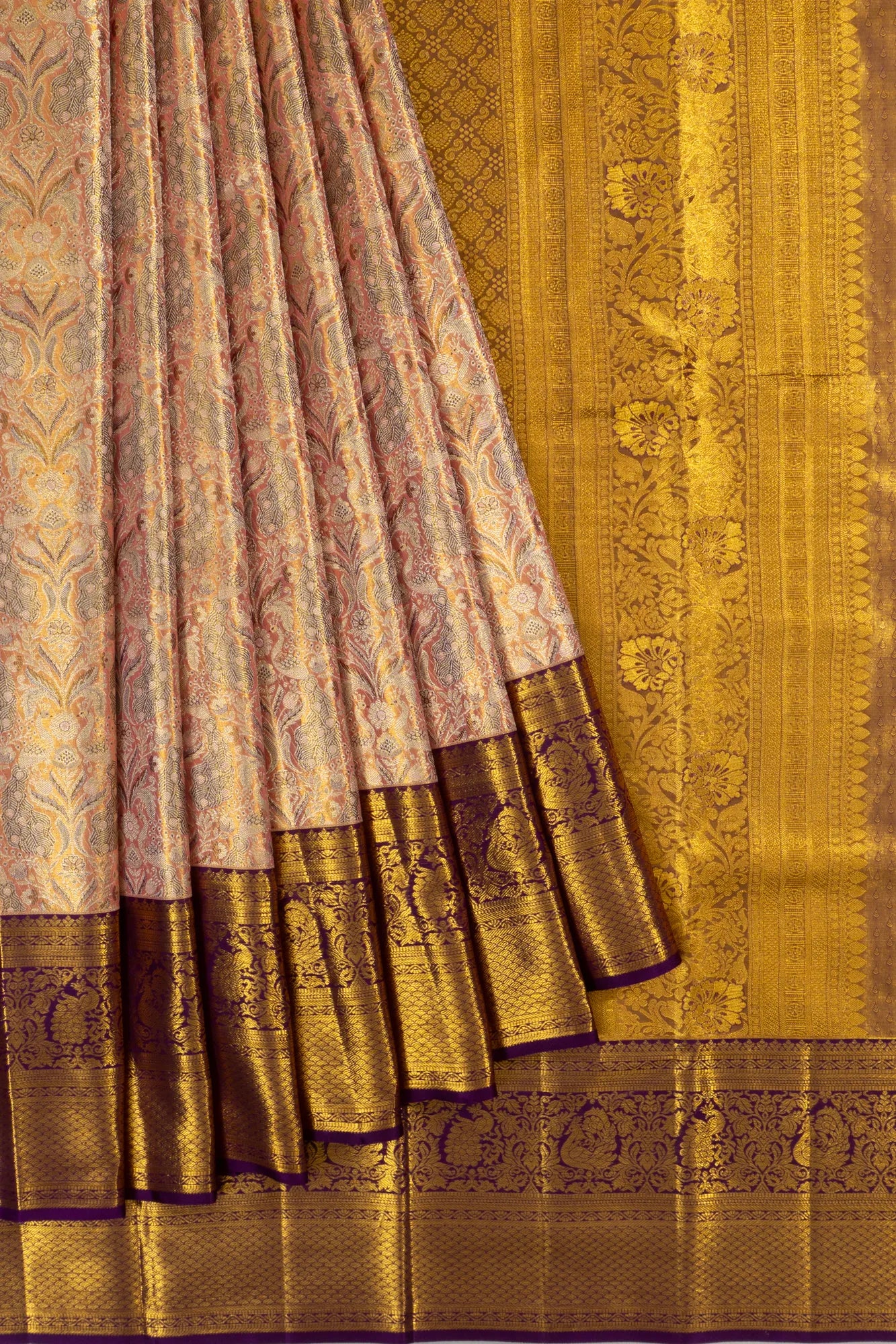 Taranga Kanchi Silk Tissue Brocade Peach Saree