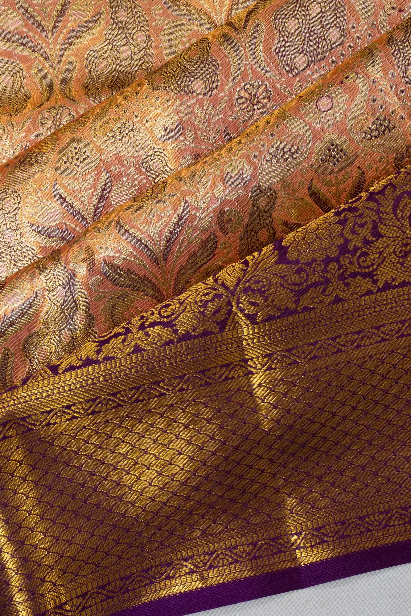 Taranga Kanchi Silk Tissue Brocade Peach Saree