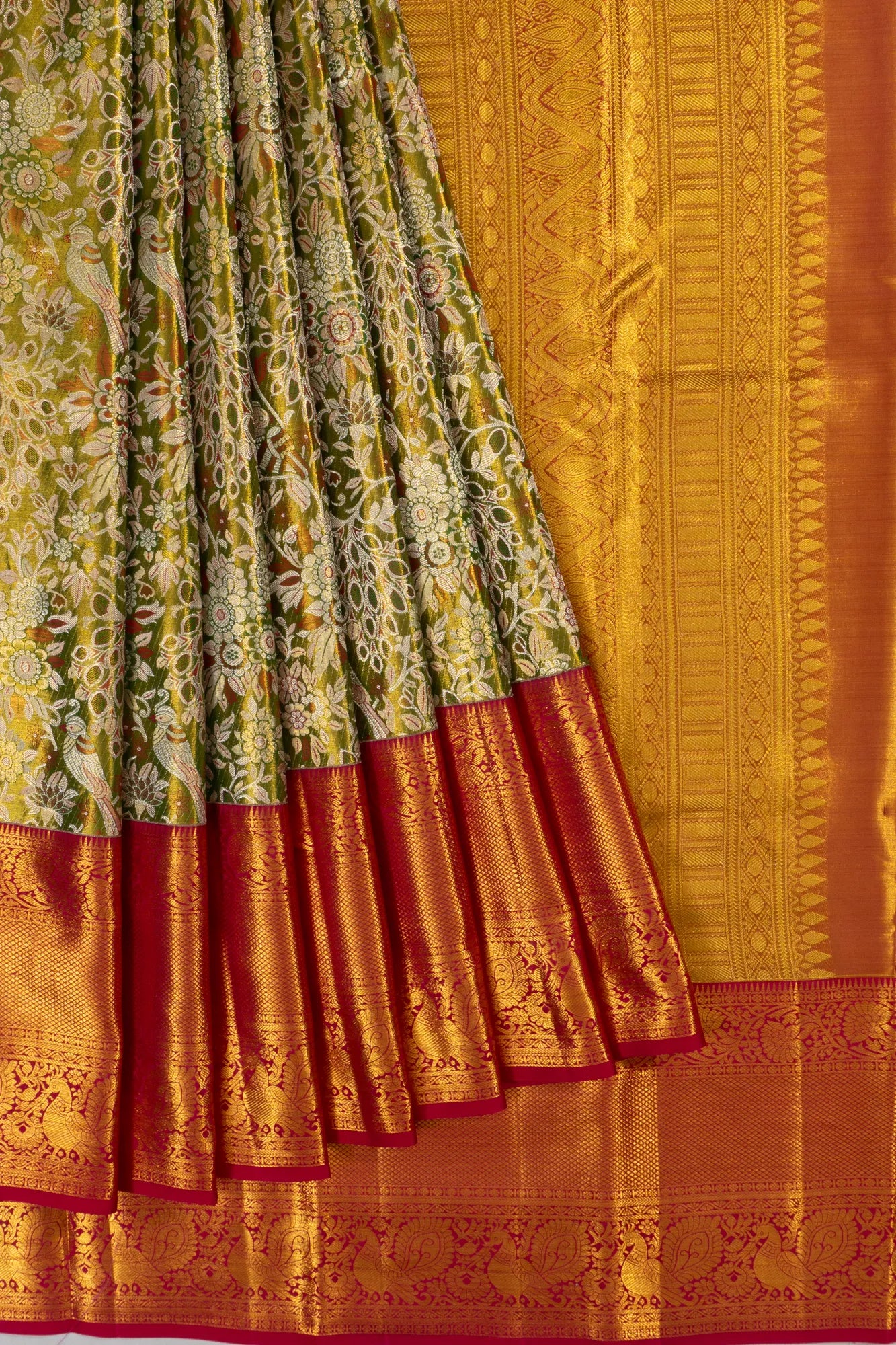 Taranga Kanchi Silk Tissue Brocade Green Saree