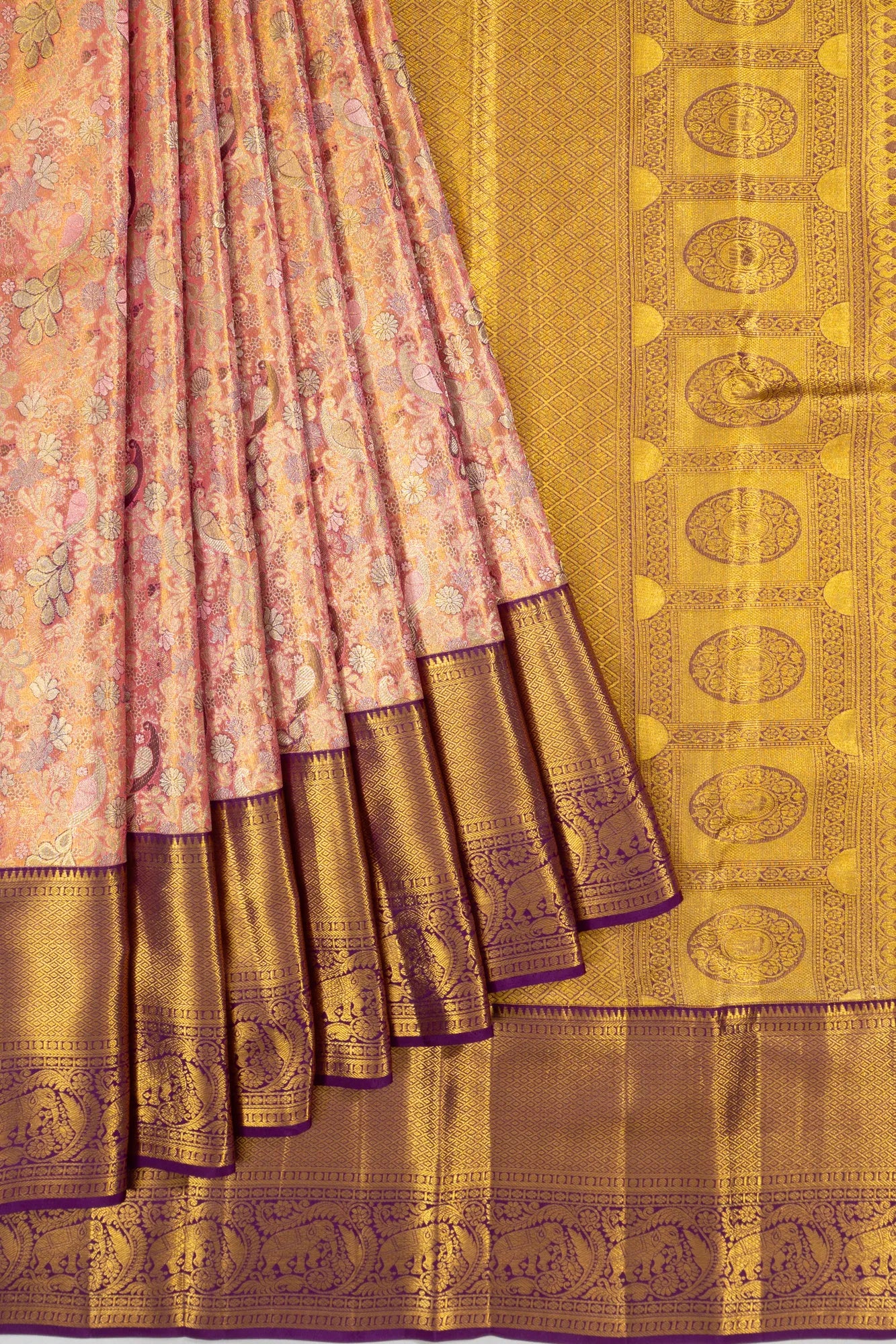Taranga Kanchi Silk Tissue Brocade Baby Pink Saree
