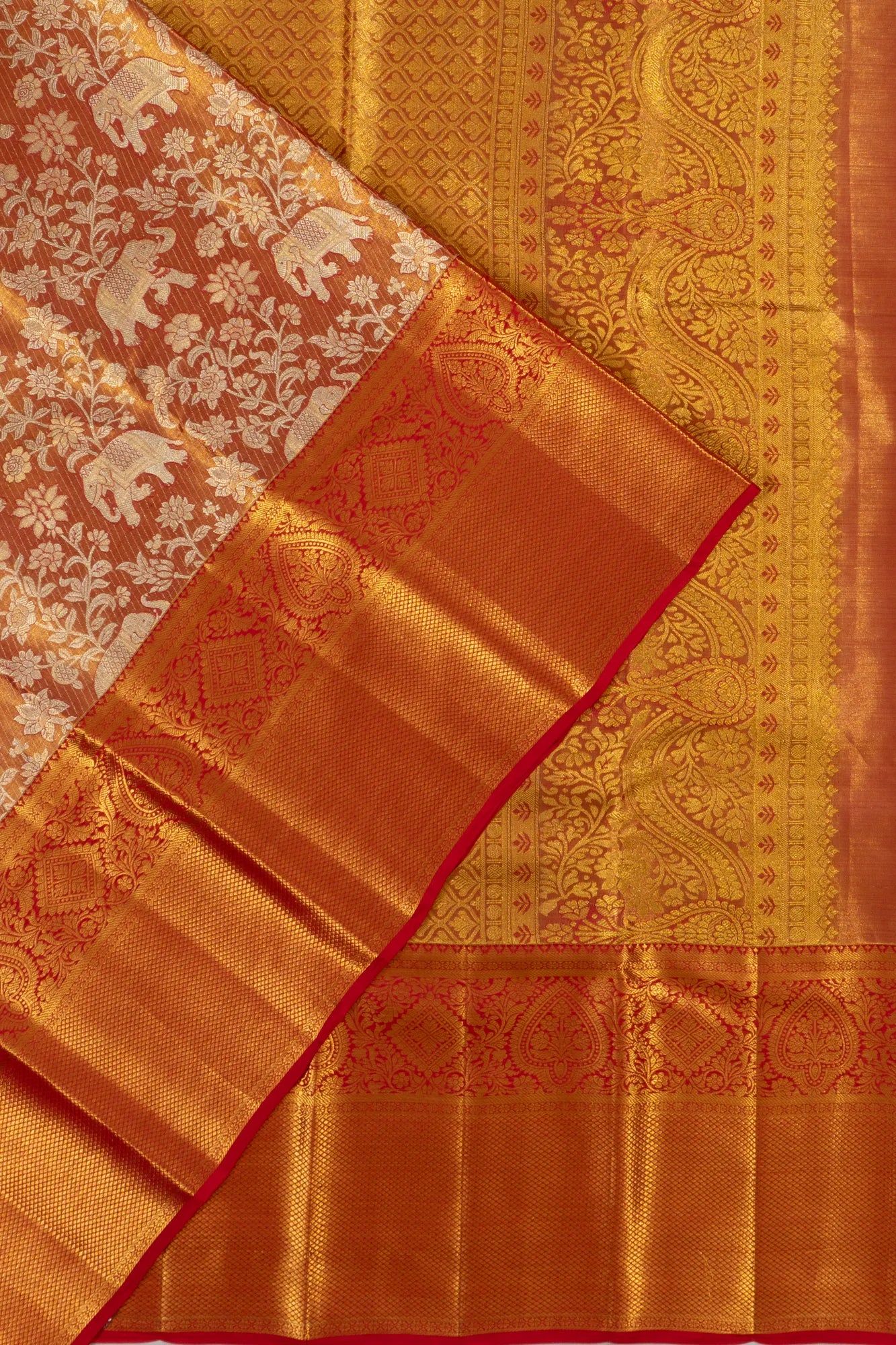 Taranga Kanchi Silk Tissue Brocade Red Saree