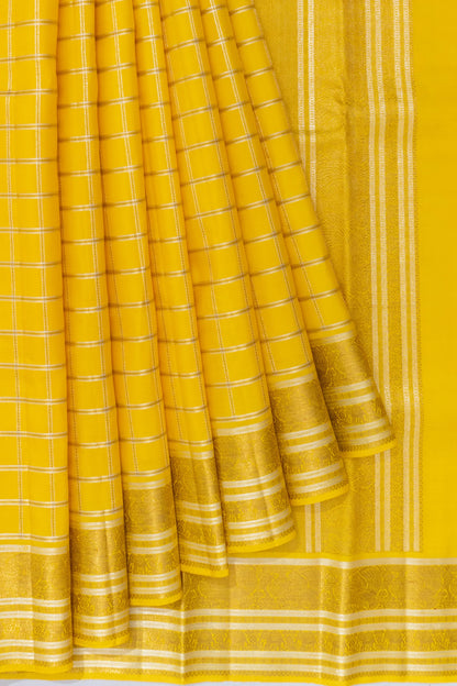 Classic Kanchipuram Silk Checks Yellow Saree