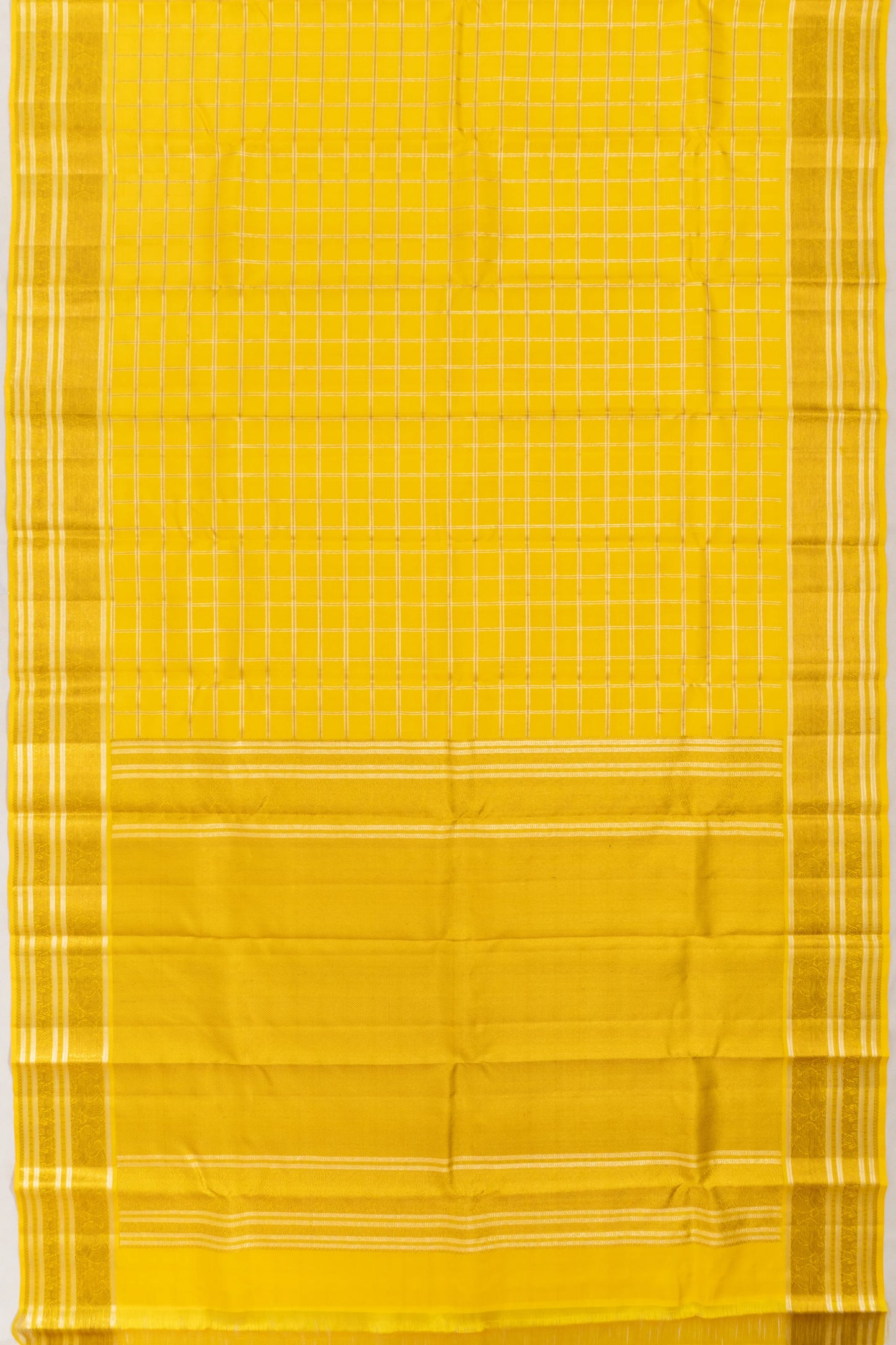 Classic Kanchipuram Silk Checks Yellow Saree