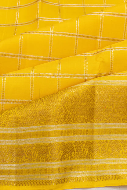 Classic Kanchipuram Silk Checks Yellow Saree