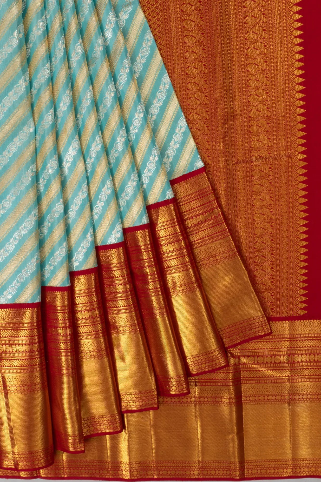 Kanchipuram Silk Leheriya Jaal Sky Blue Saree