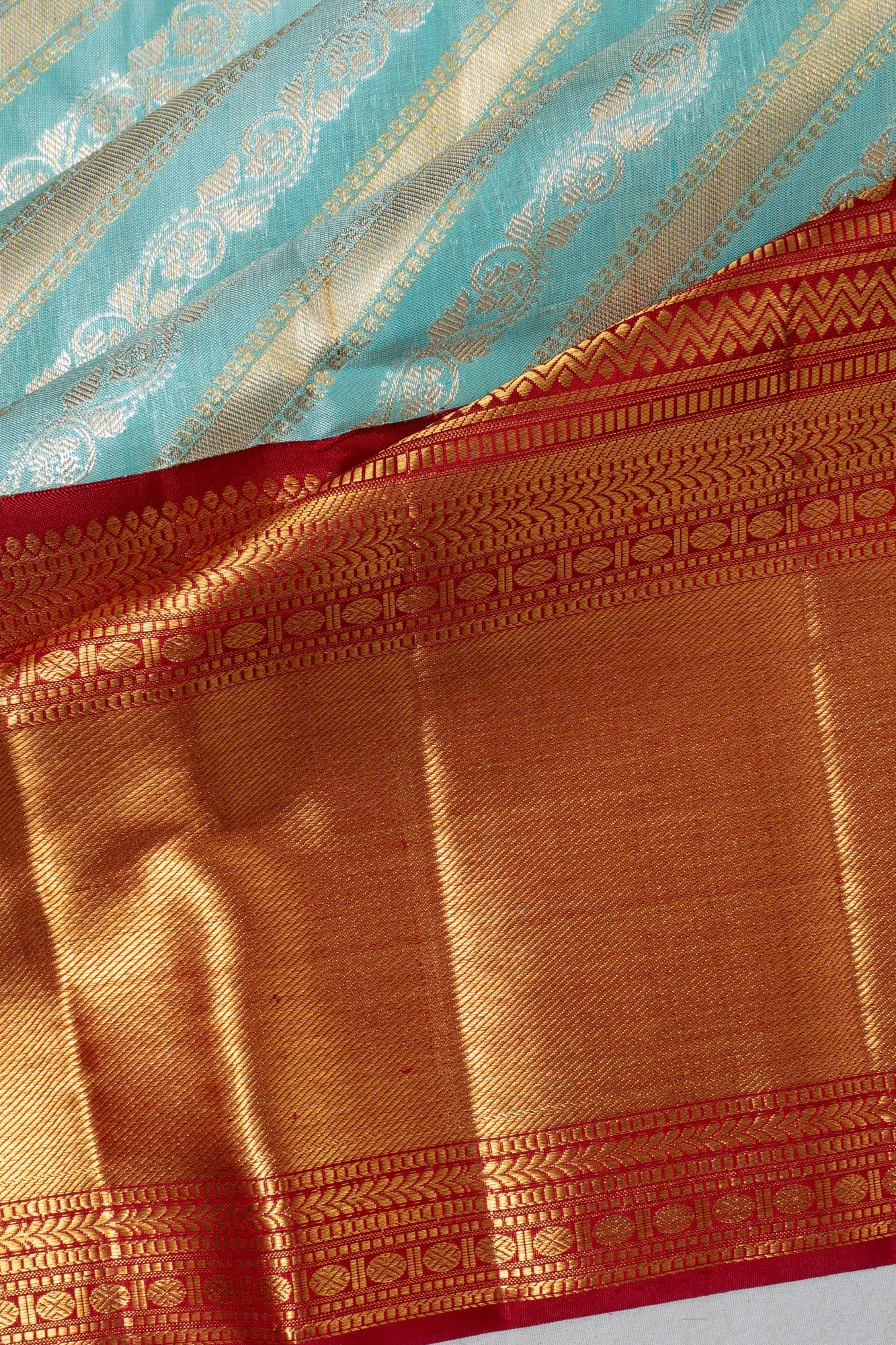 Kanchipuram Silk Leheriya Jaal Sky Blue Saree