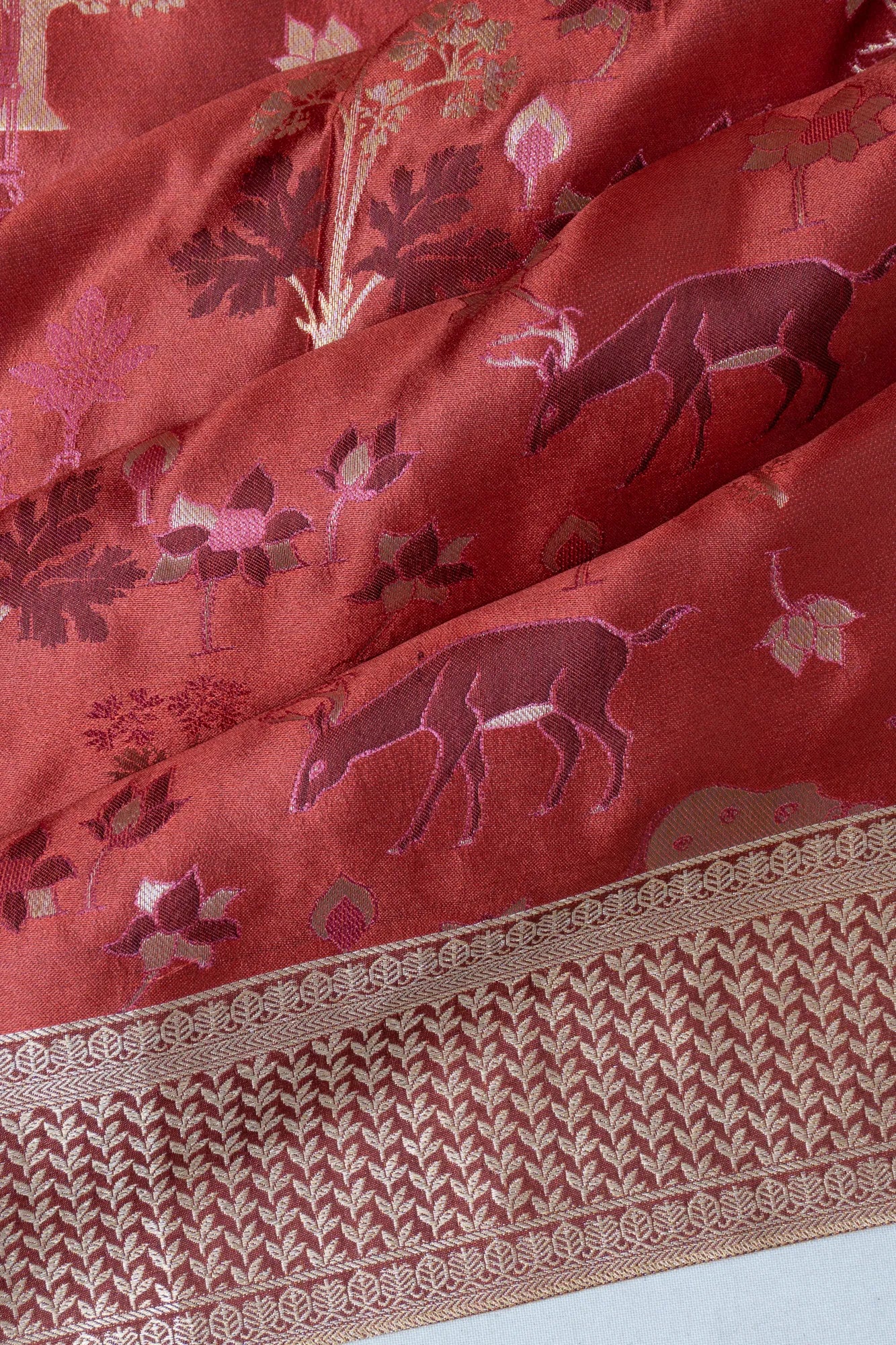 Banarasi Satin Pichwai Brocade Maroon Saree