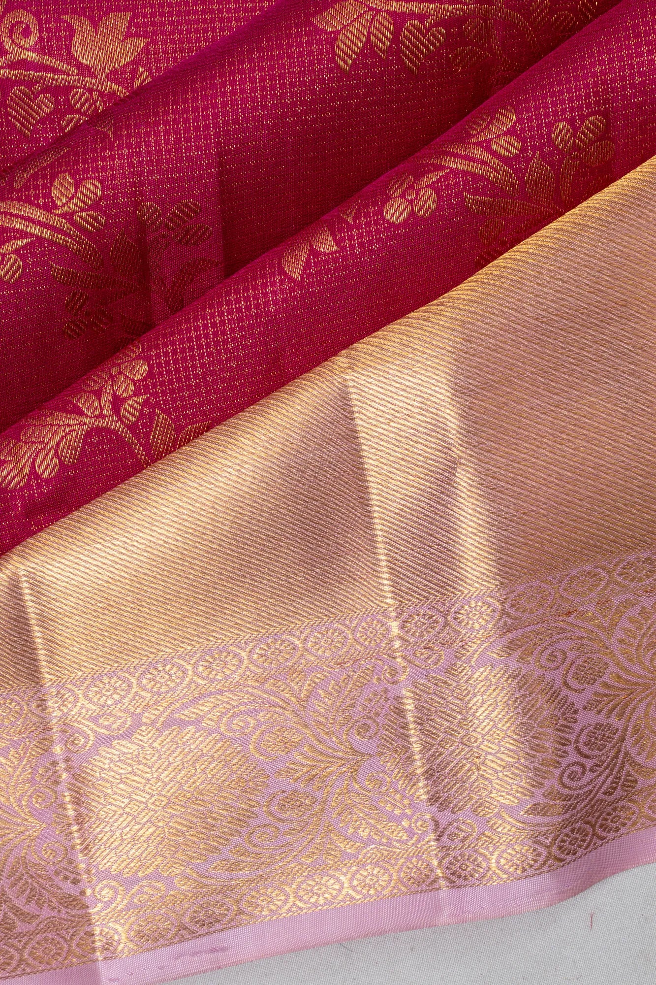 Kanchipuram Silk Checks And Jaal Pink Saree