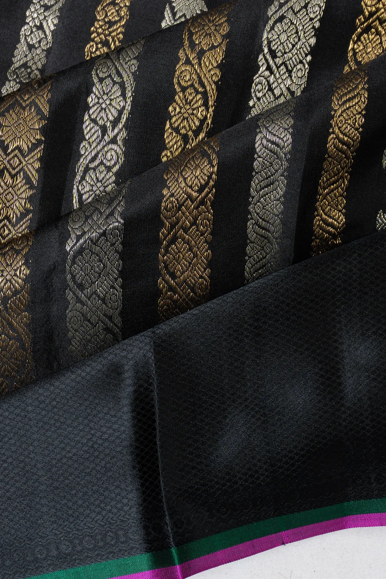 Classic Kanchipuram Silk Half And Half Brocade Black Saree