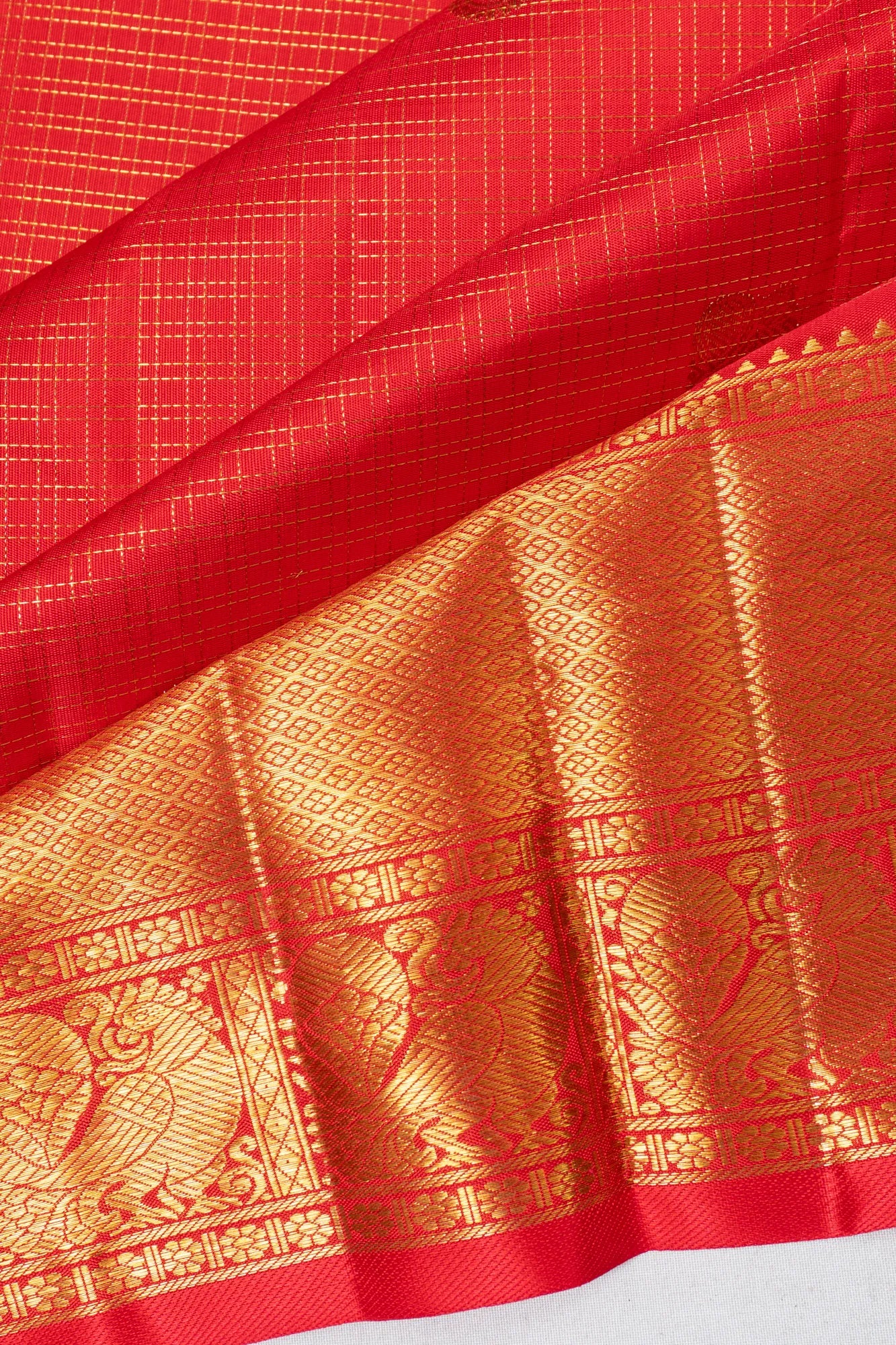 Kanchipuram Silk Checks And Butta Red Saree