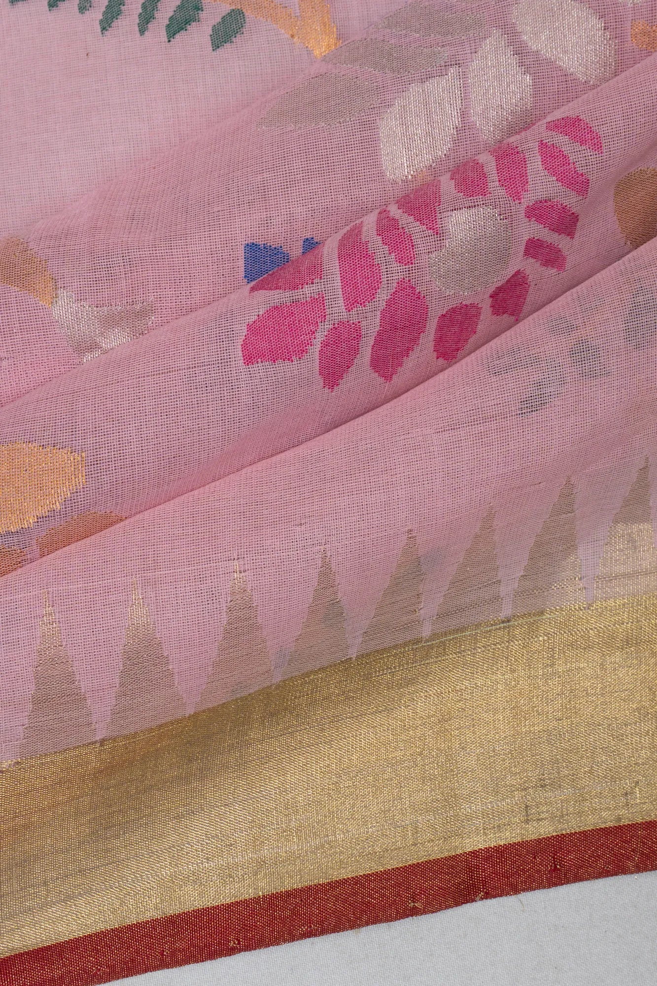 Ponduru Handspun Cotton Jamdani Jaal Baby Pink Saree