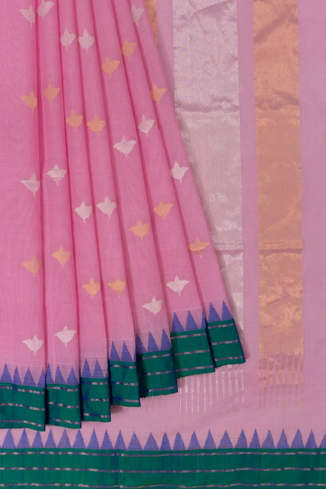 Ponduru Handspun Cotton Butta Baby Pink Saree With Jamdani Pallu
