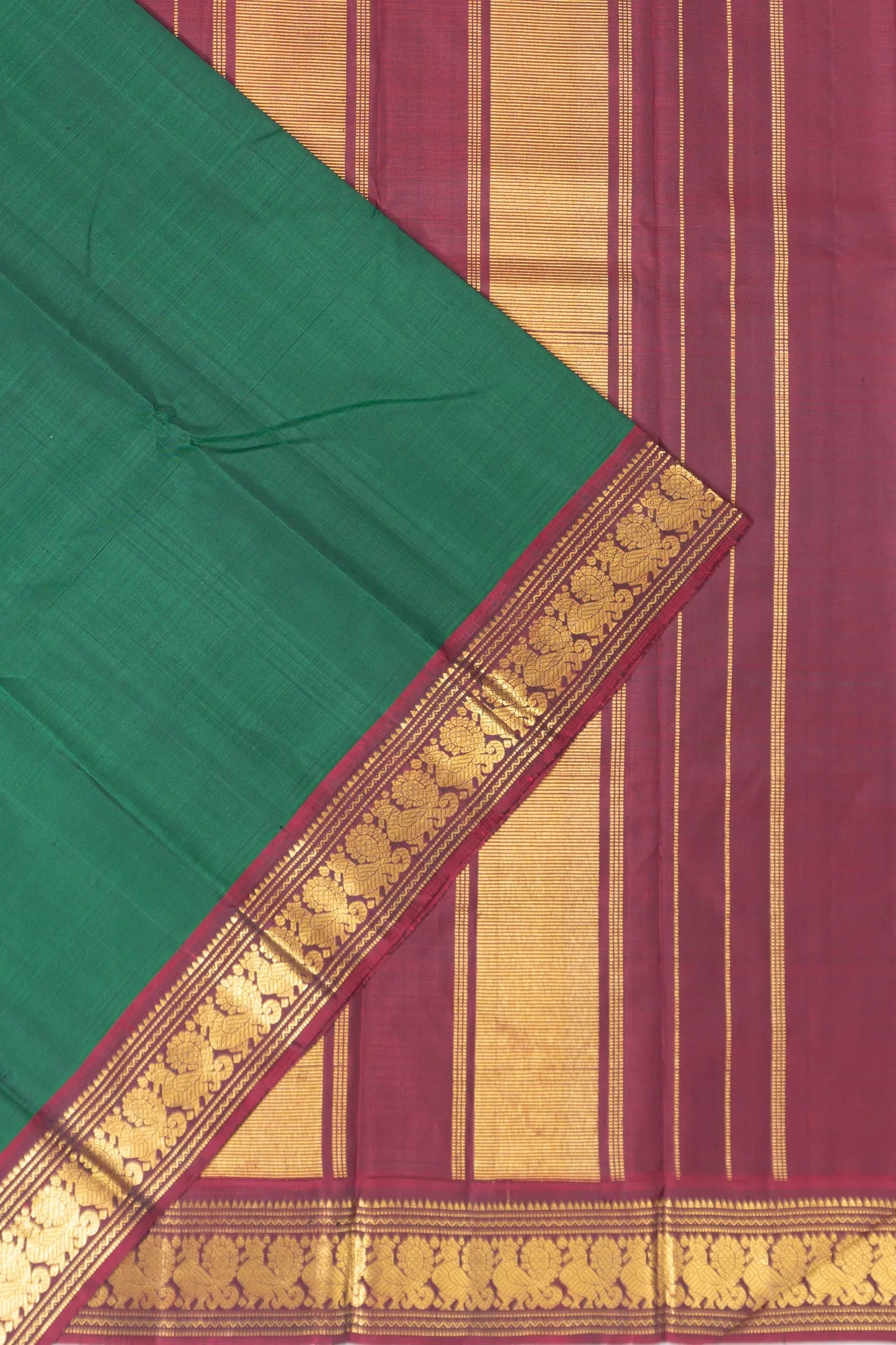 Classic Kanchipuram Silk Plain Dark Green Saree