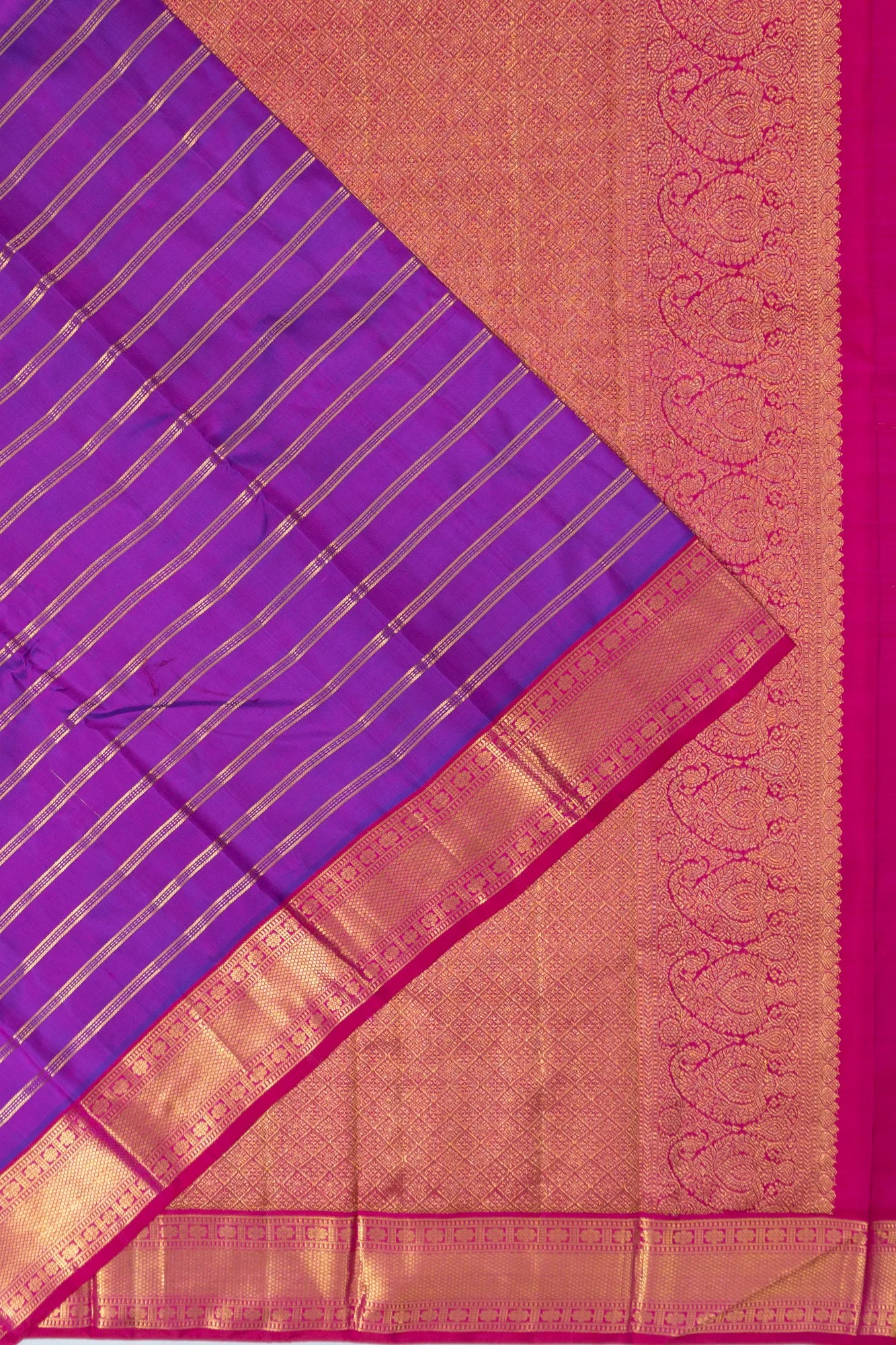 Classic Kanchipuram Silk Horizontal Lines Violet Saree