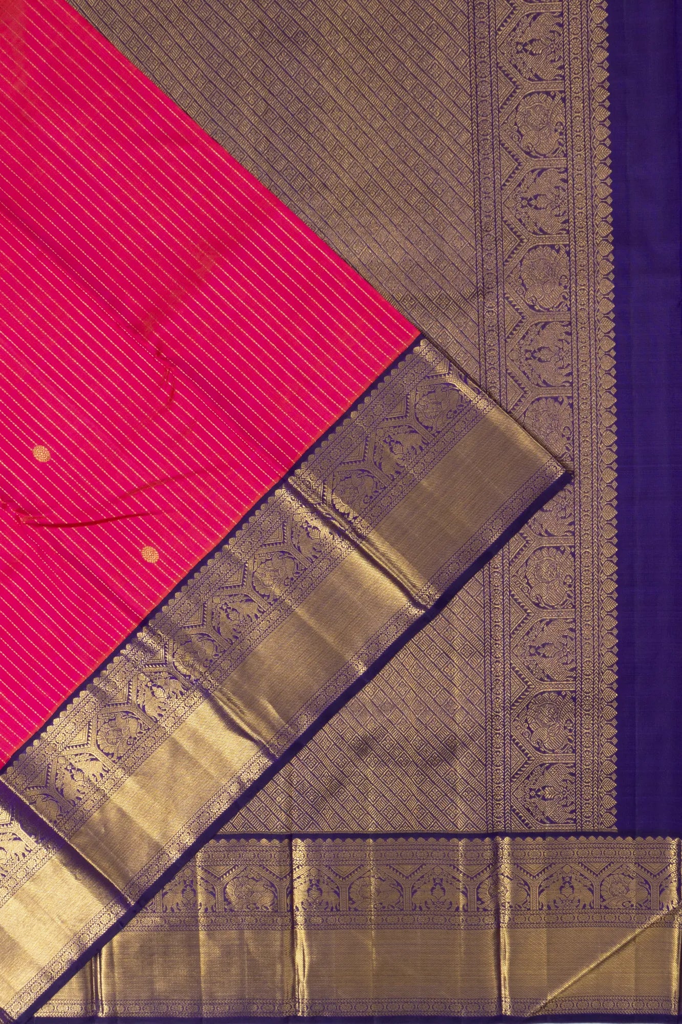 Classic Kanchipuram Silk Vertical Lines And Butta Rani Pink Saree