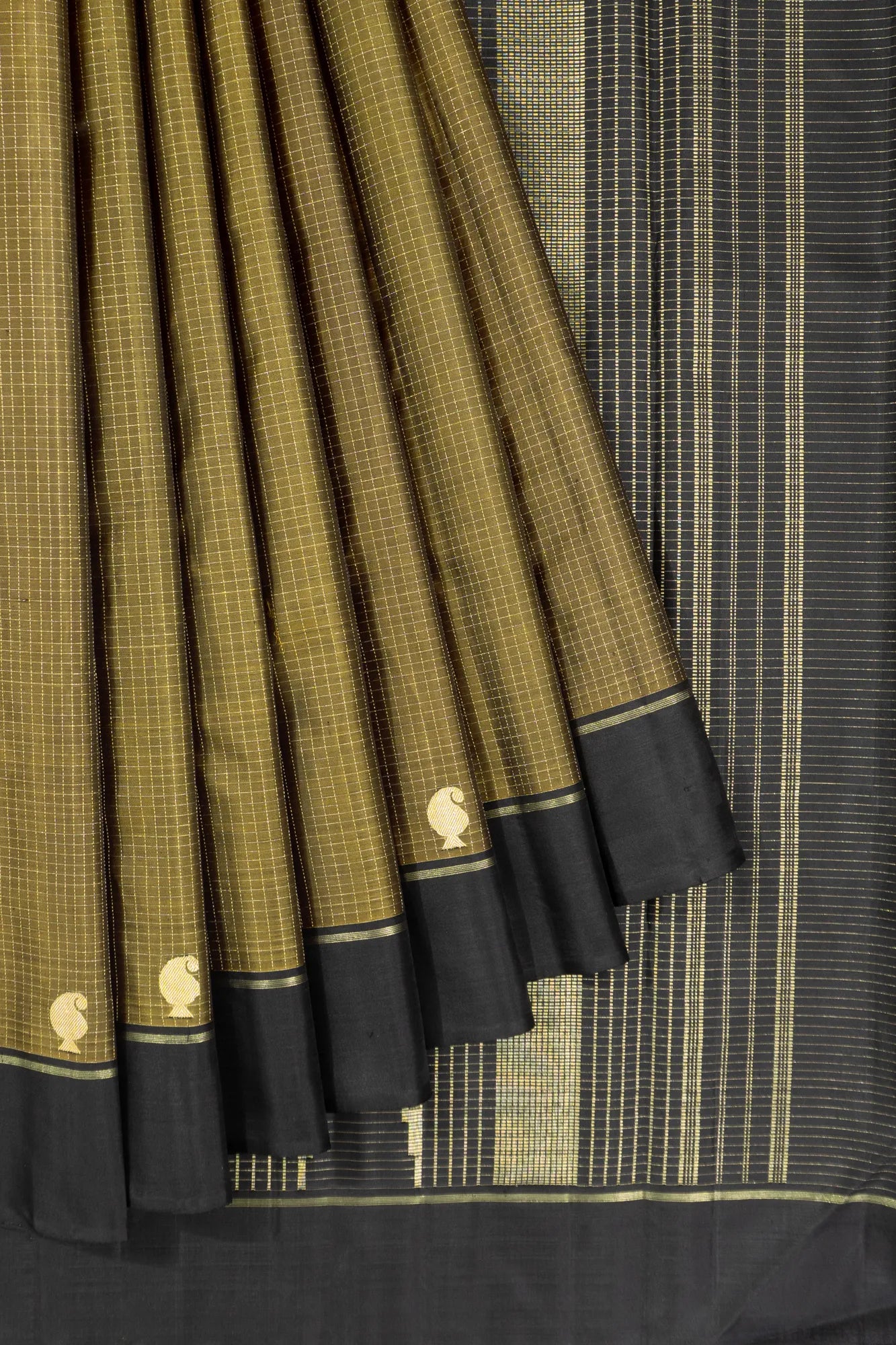 Kanchipuram Silk Checks Green Saree