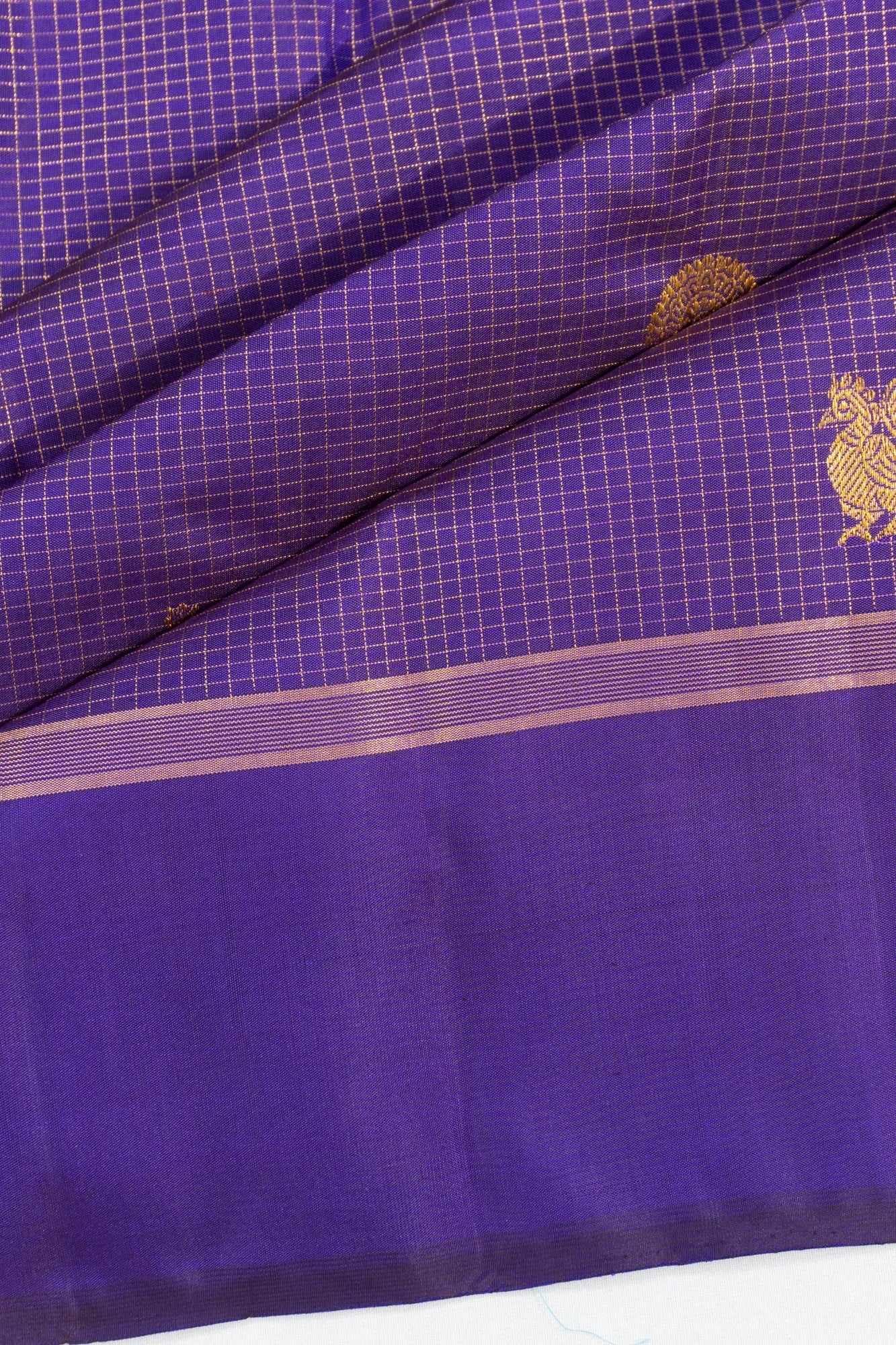 Kanchipuram Silk Checks And Butta Violet Saree