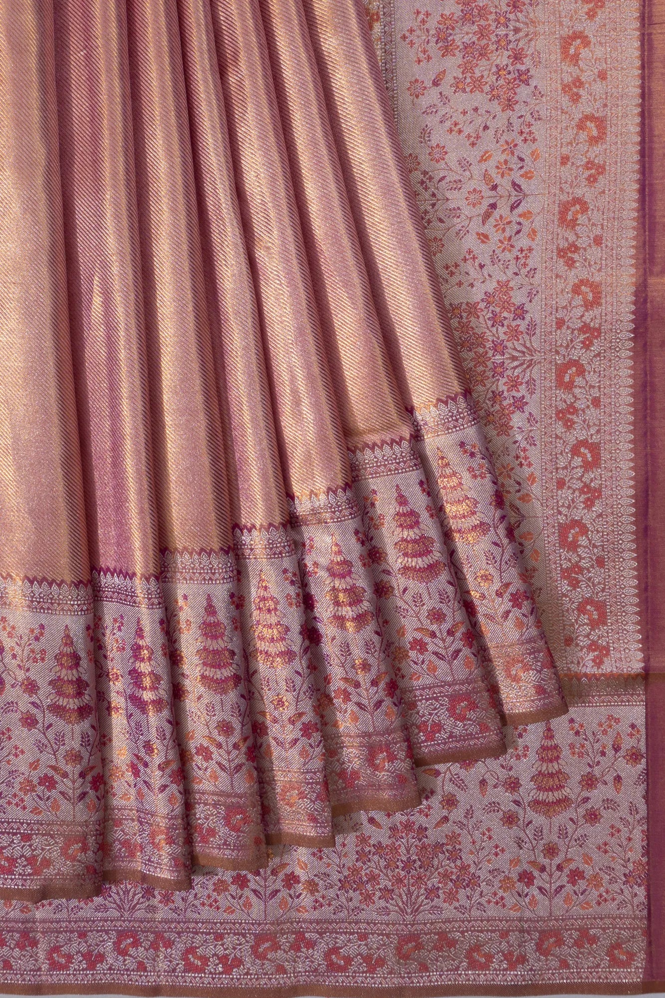 Kanchipuram Silk Tissue Brocade Pink Saree