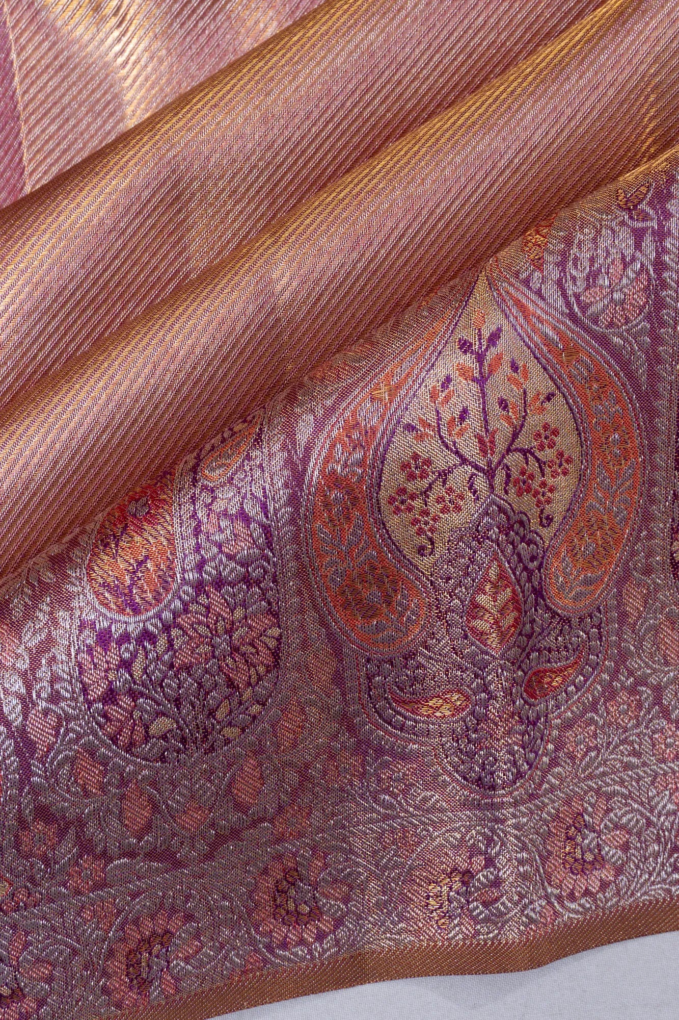 Kanchipuram Silk Tissue Brocade Pink Saree