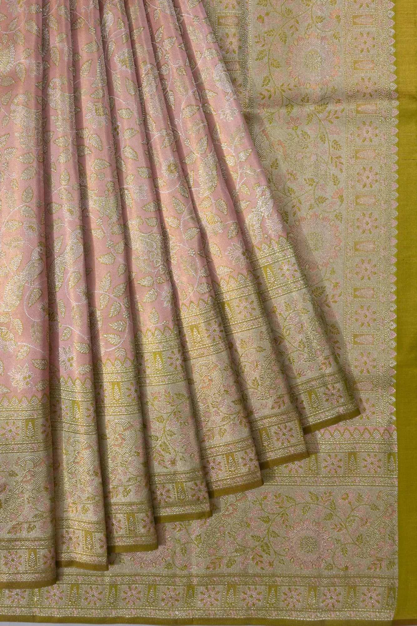 Kanchipuram Silk Tissue Brocade Pink Saree