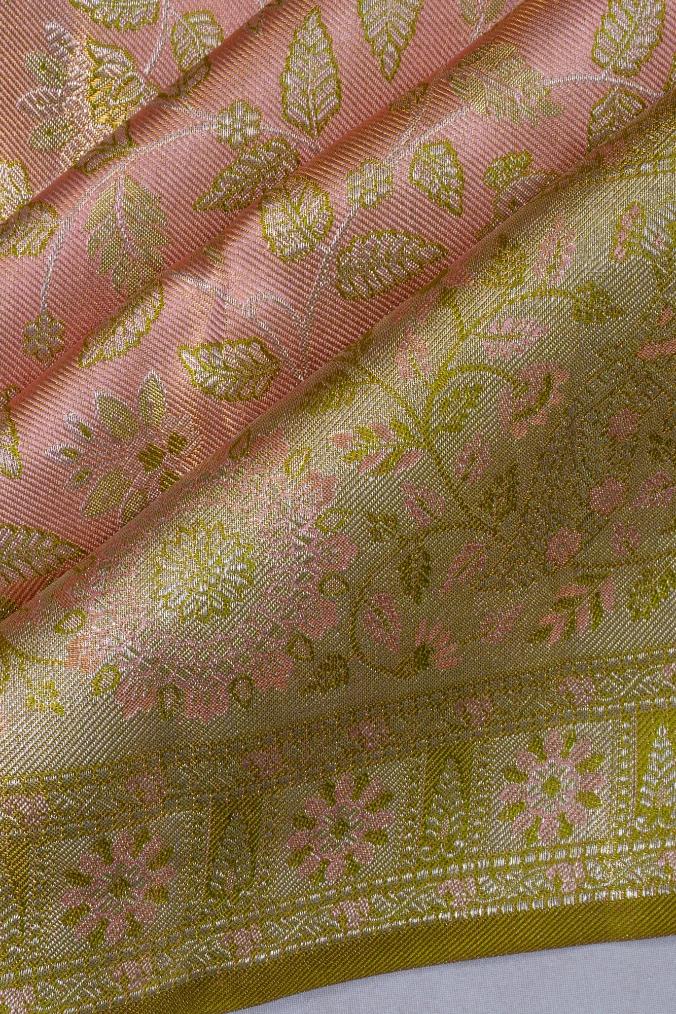 Kanchipuram Silk Tissue Brocade Pink Saree