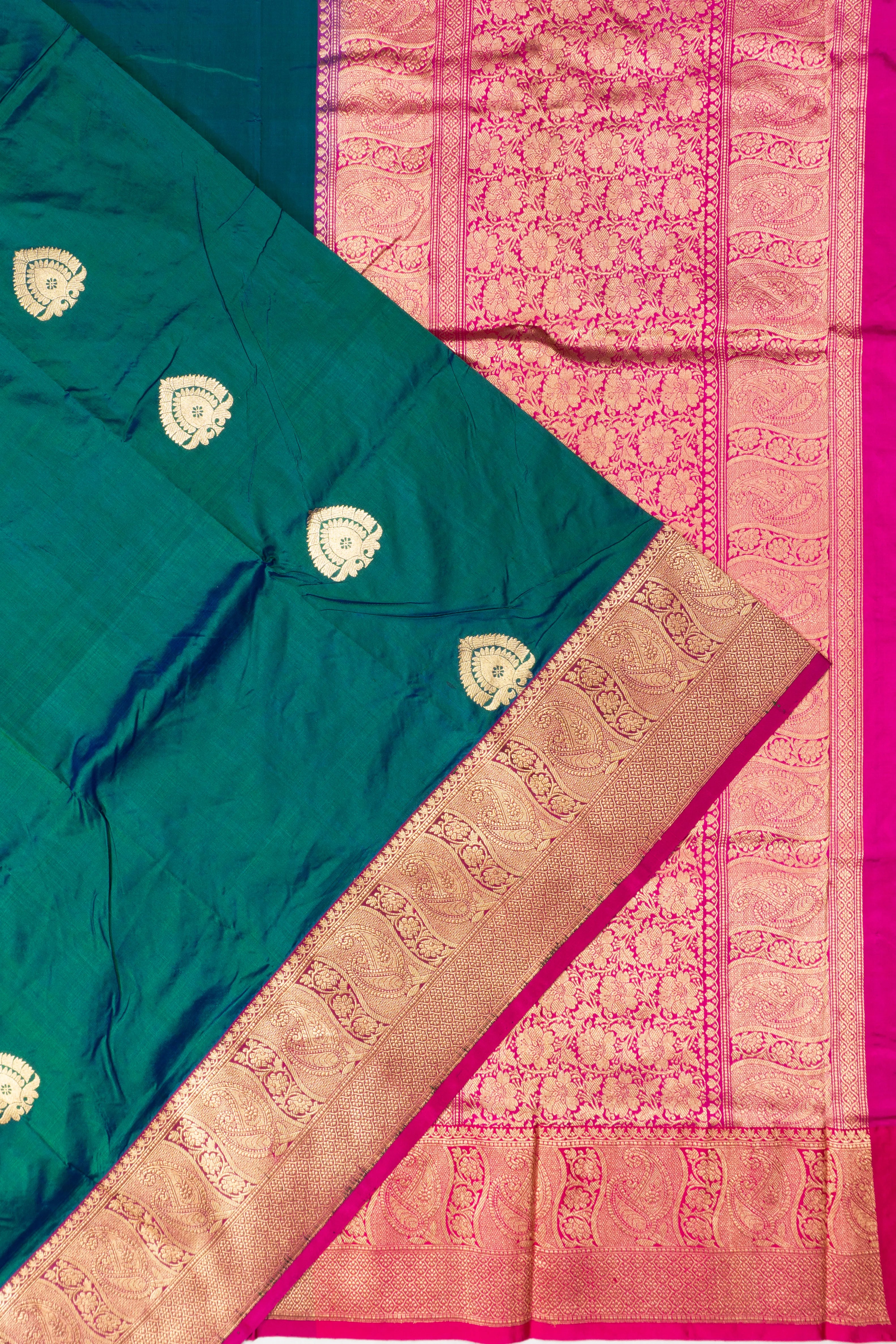 Banarasi Katan Silk Butta Bottle Green Saree