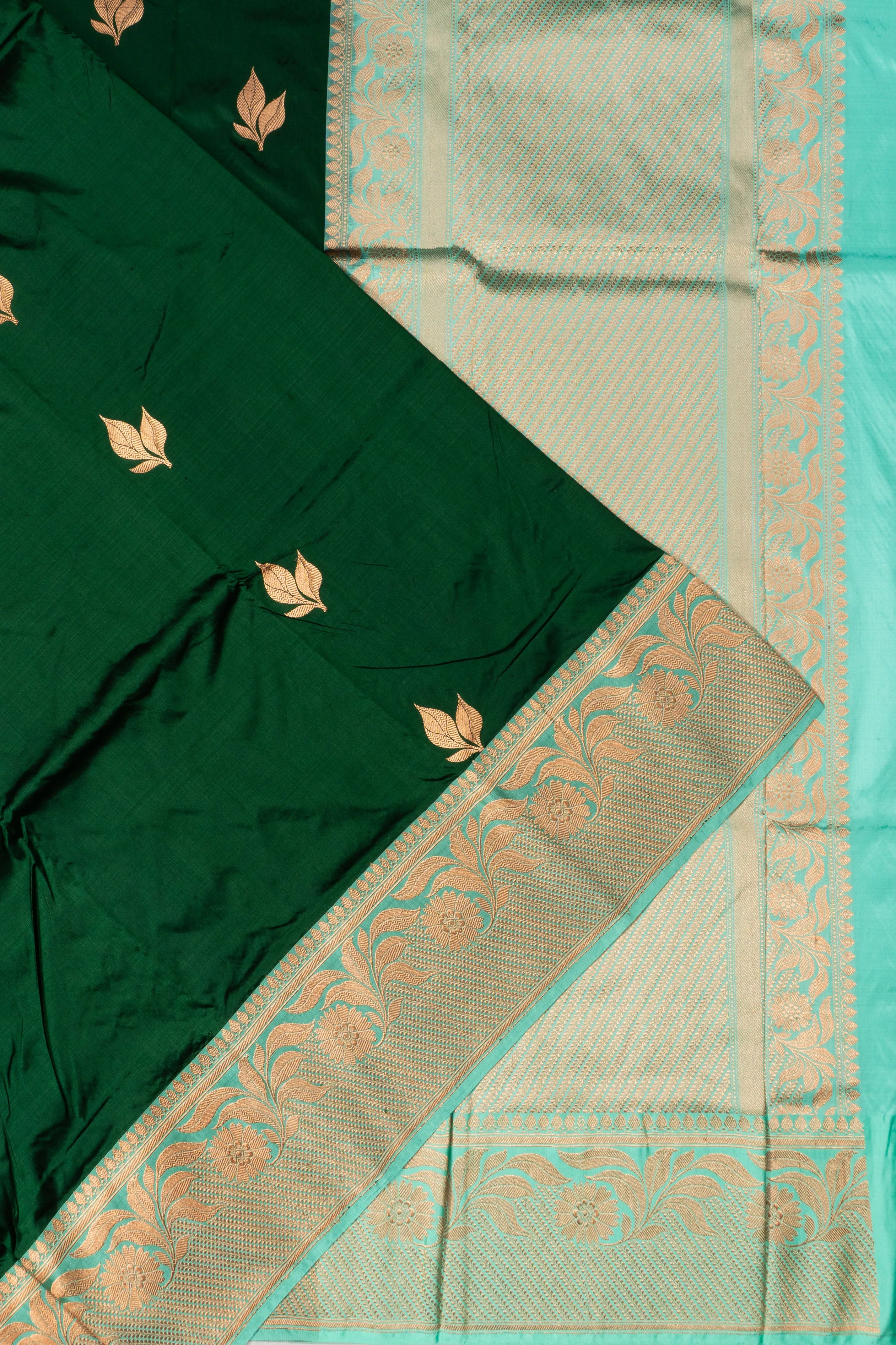 Banarasi Katan Silk Butta Bottle Green Saree