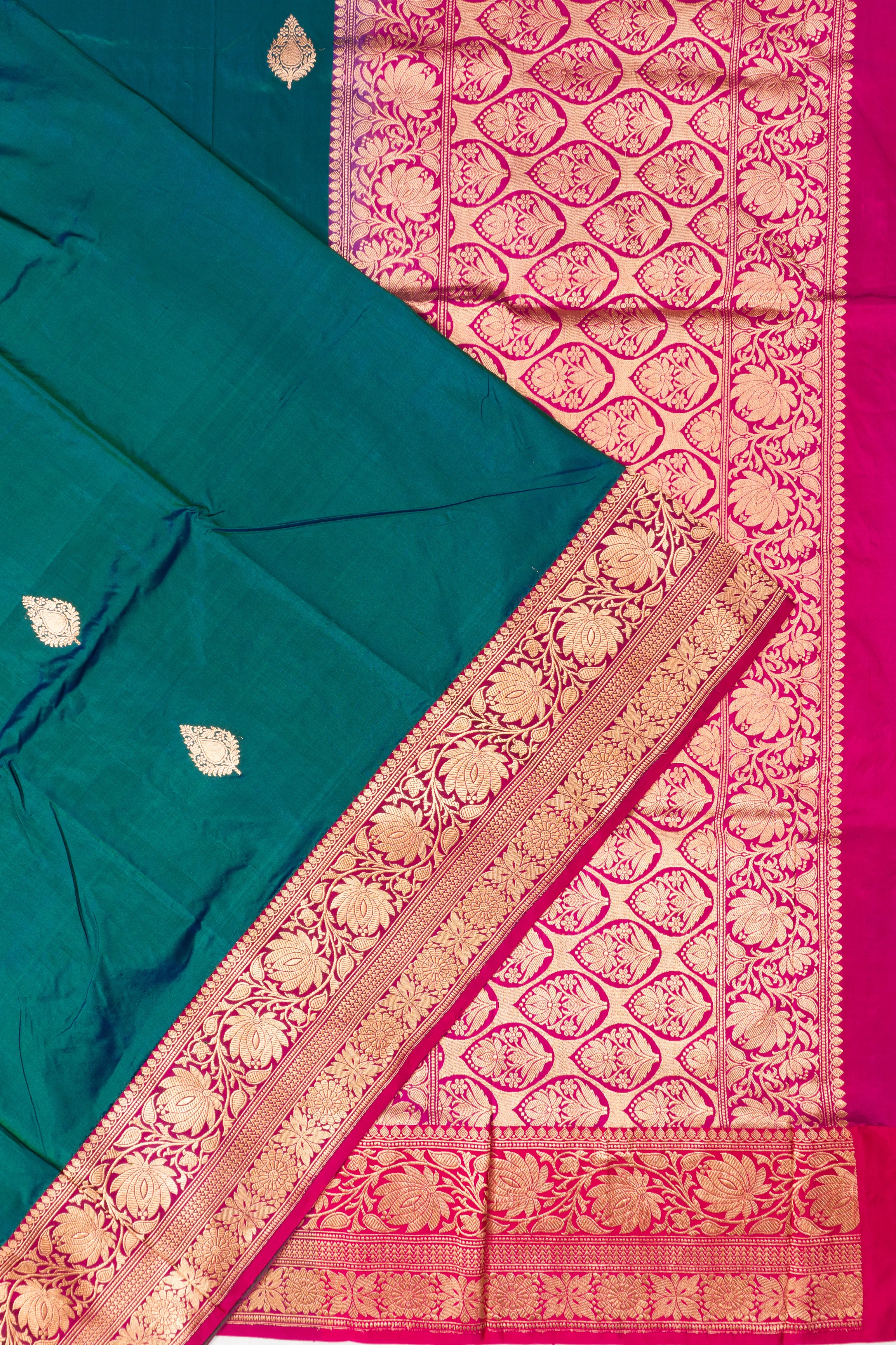 Banarasi Katan Silk Butta Bottle Green Saree