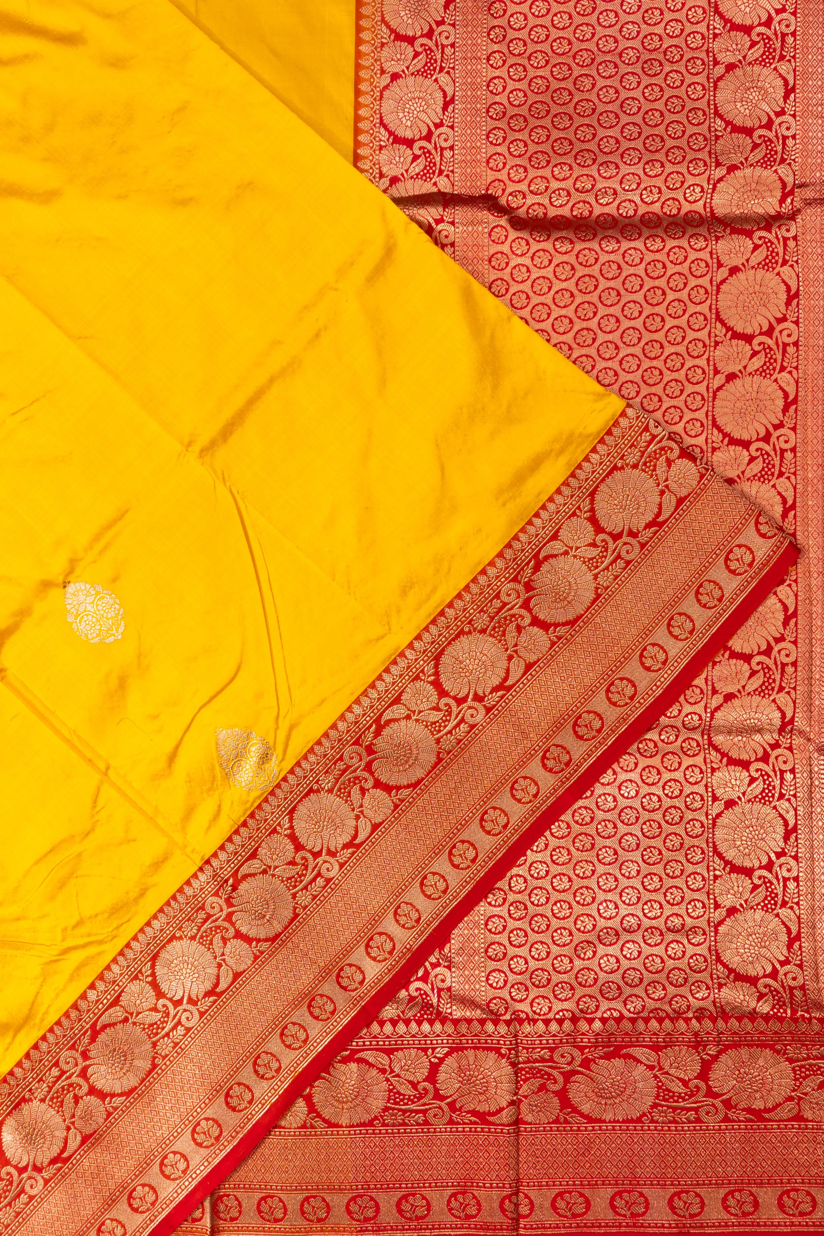 Banarasi Katan Silk Butta Yellow Saree