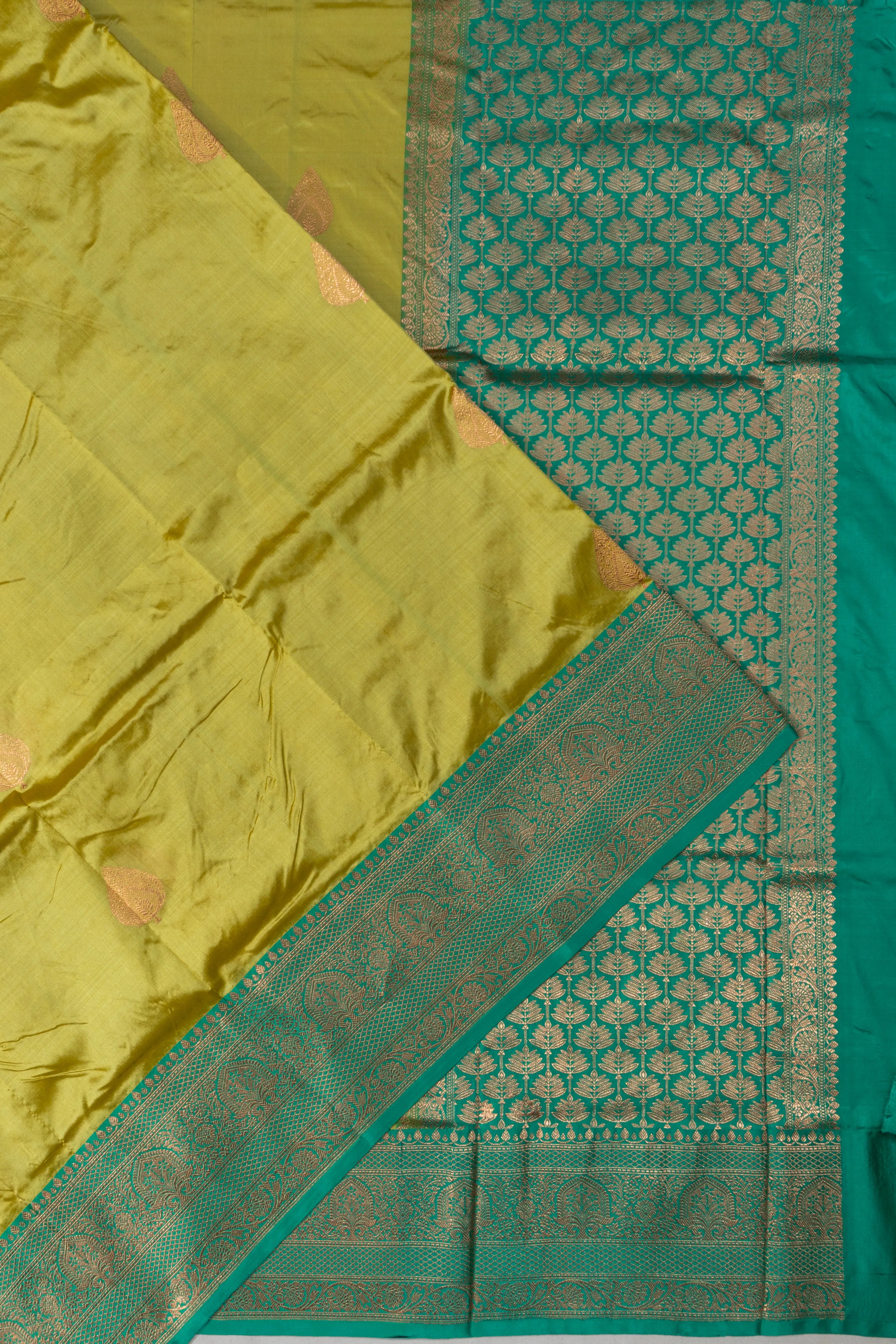 Banarasi Katan Silk Butta Mehendi Green Saree