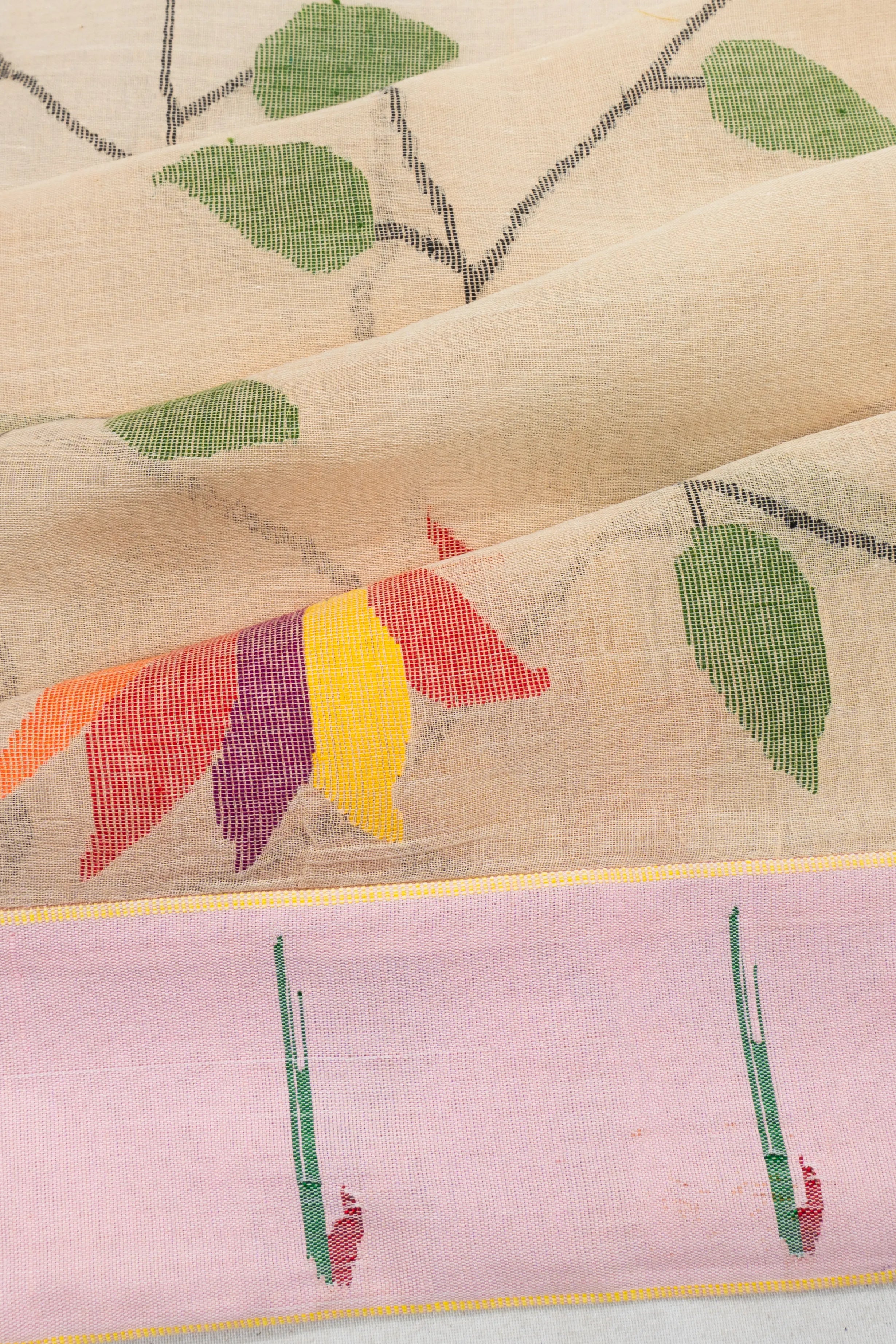 Paithani X Bengal Cotton Jamdani Jaal Cream Saree