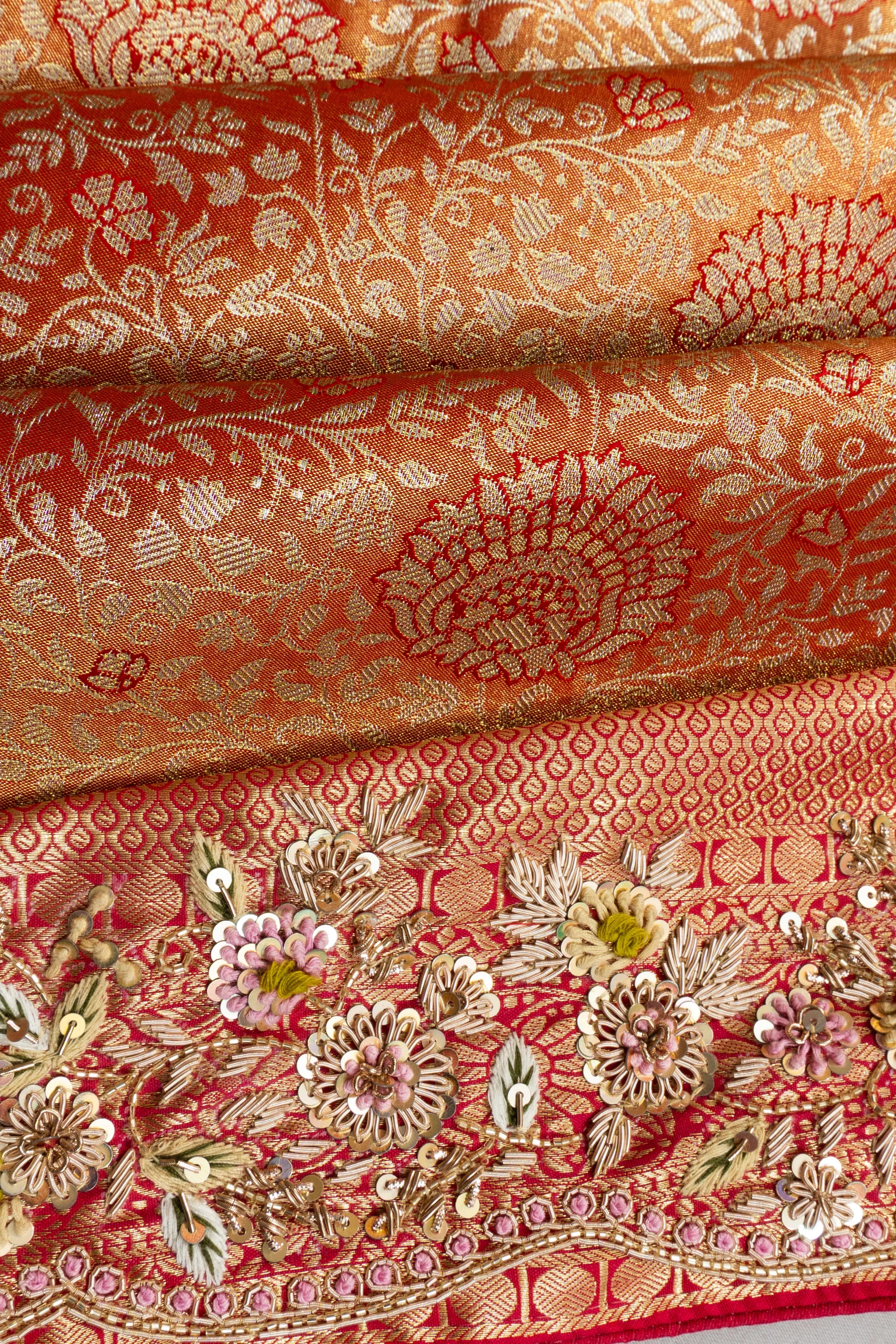 Kanchipuram Silk Tissue Brocade Red Saree With Zardosi Work