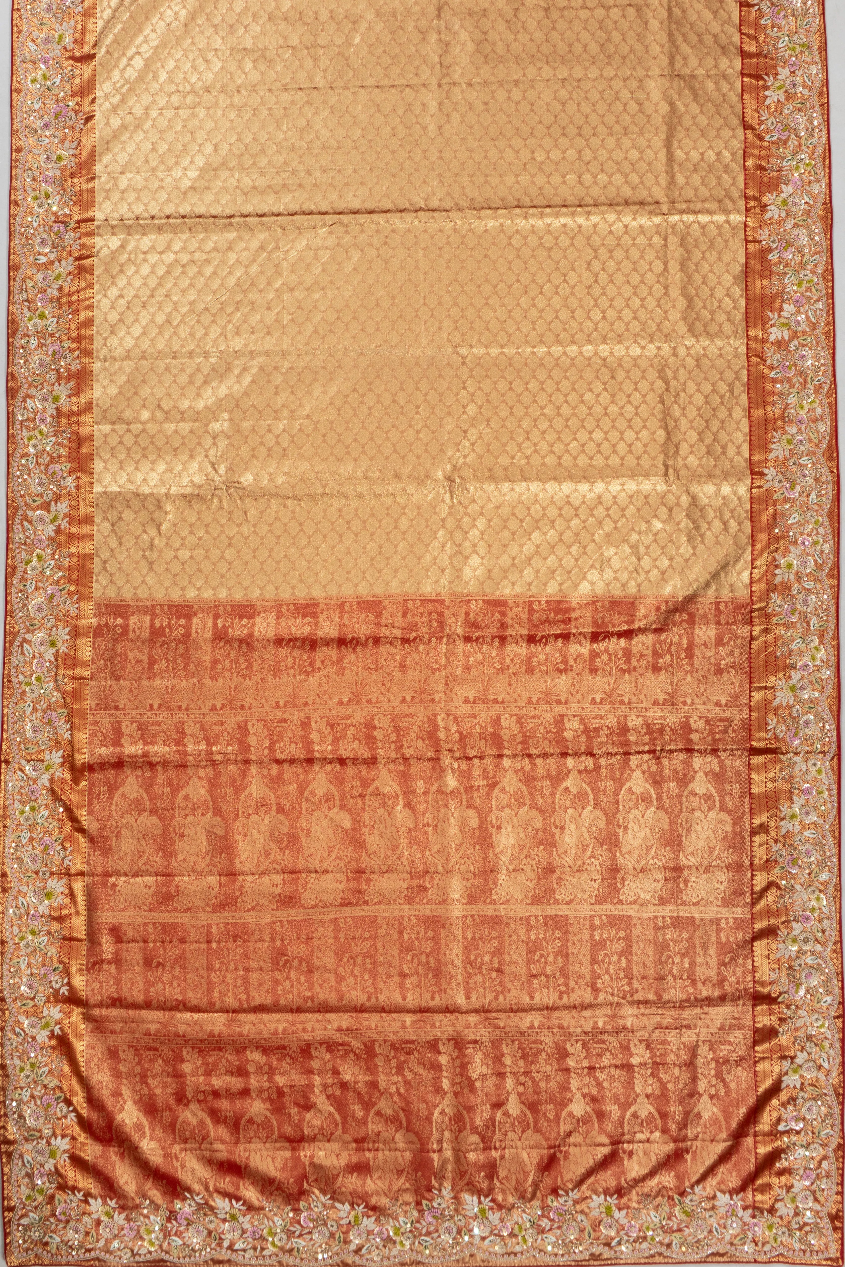 Kanchipuram Silk Tissue Brocade Gold Saree With Zardosi Work