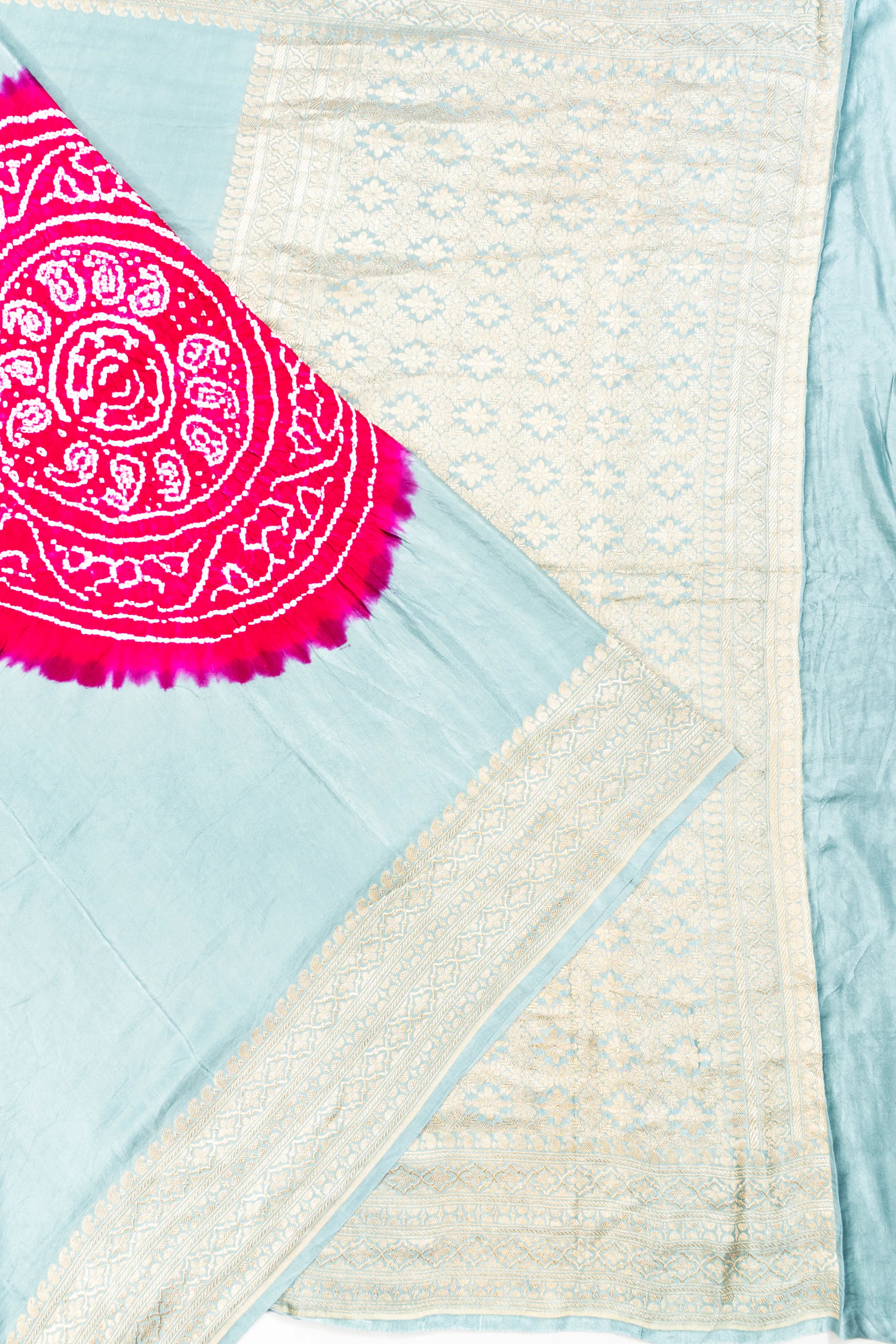 Banarasi Silk Bandhani Pastel Blue Saree