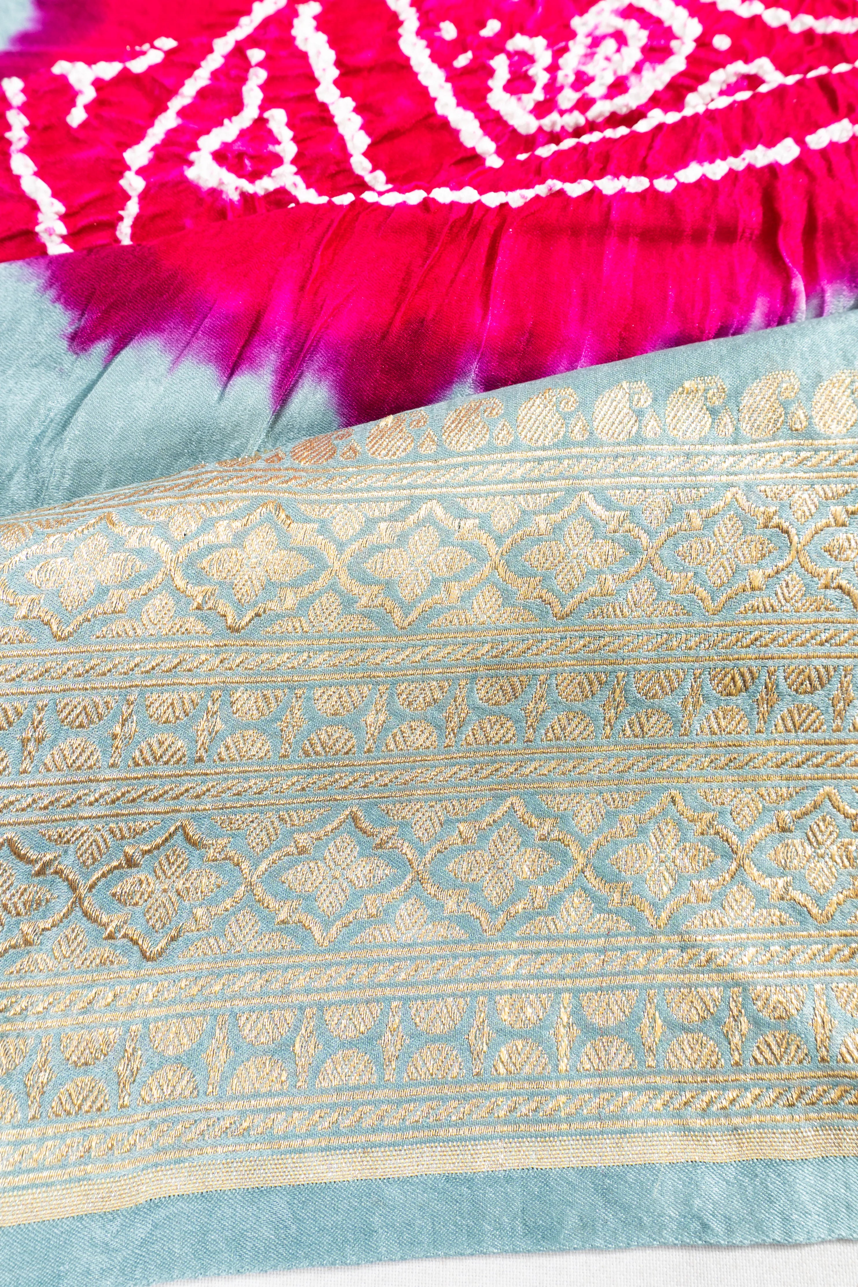 Banarasi Silk Bandhani Pastel Blue Saree
