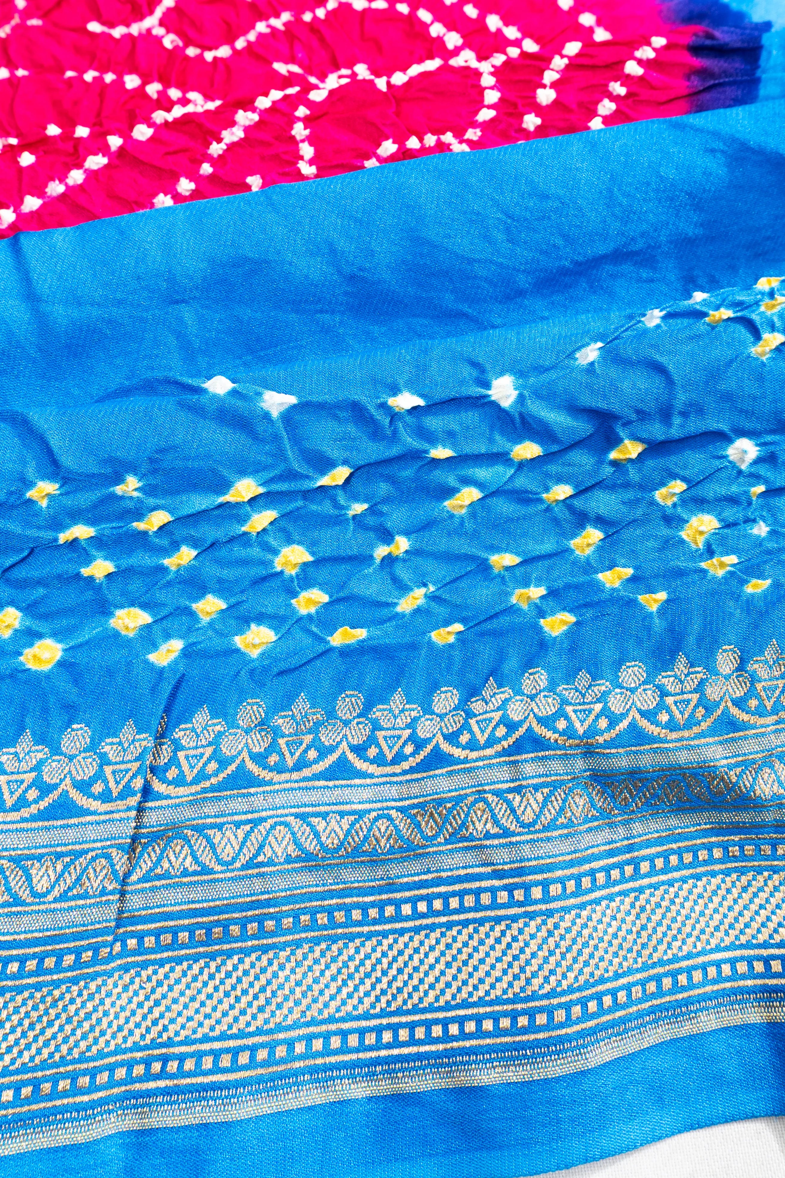 Banarasi Silk Bandhani Sky Blue Saree