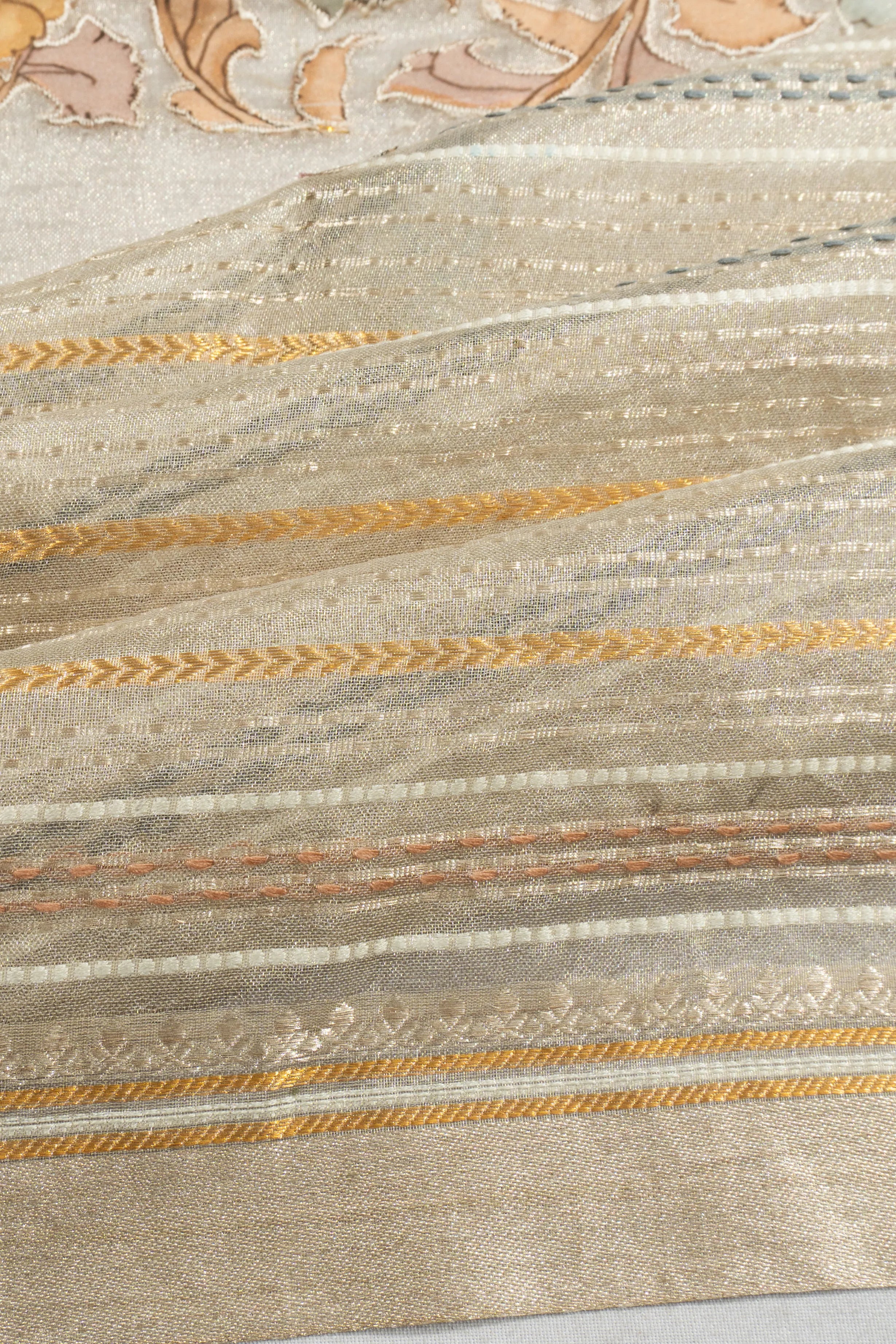 Organza Tissue Half And Half Printed Off White Saree