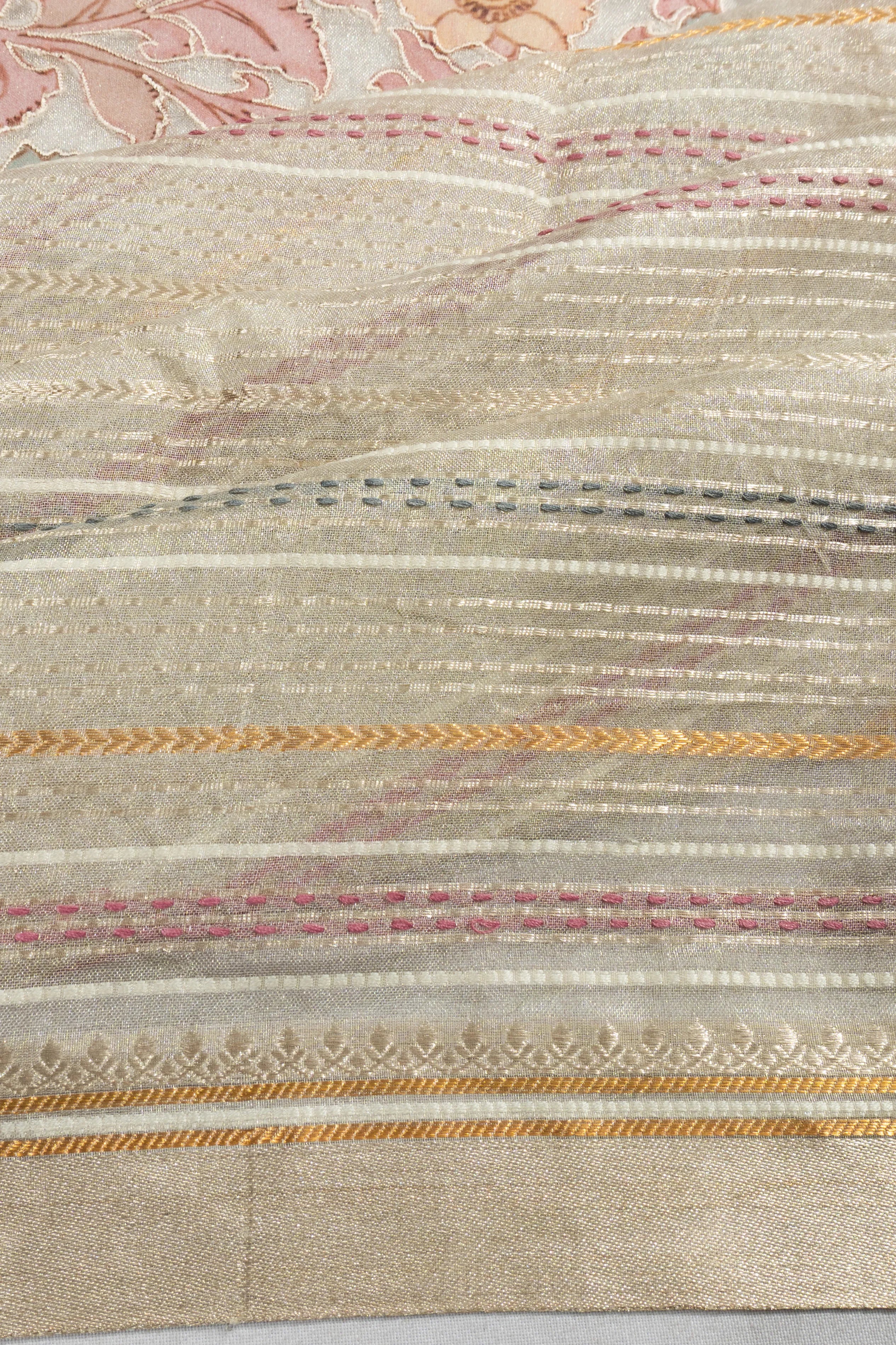 Organza Tissue Half And Half Printed Off White Saree