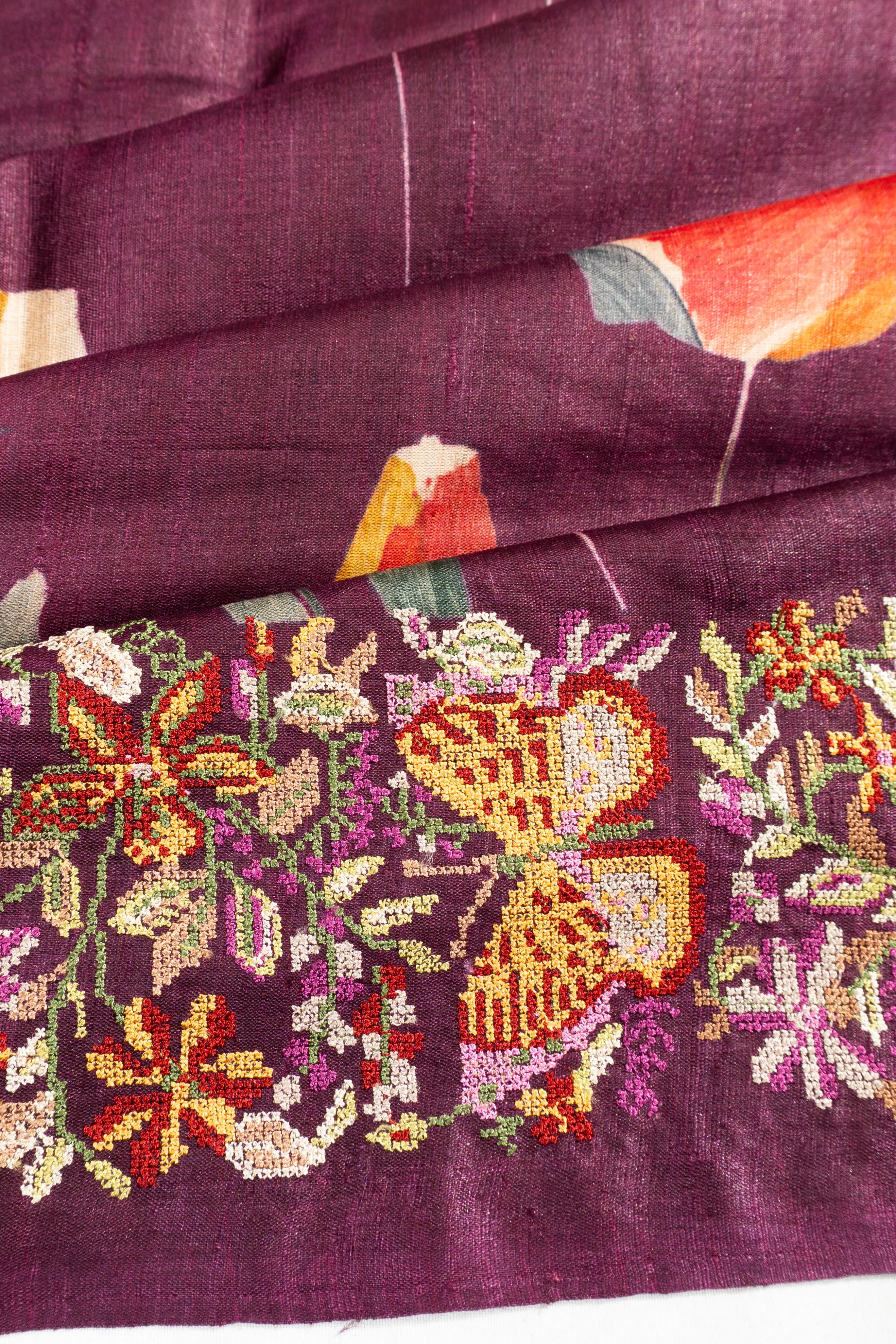 Tussar Floral Printed Lilac Saree With Embroidery Border