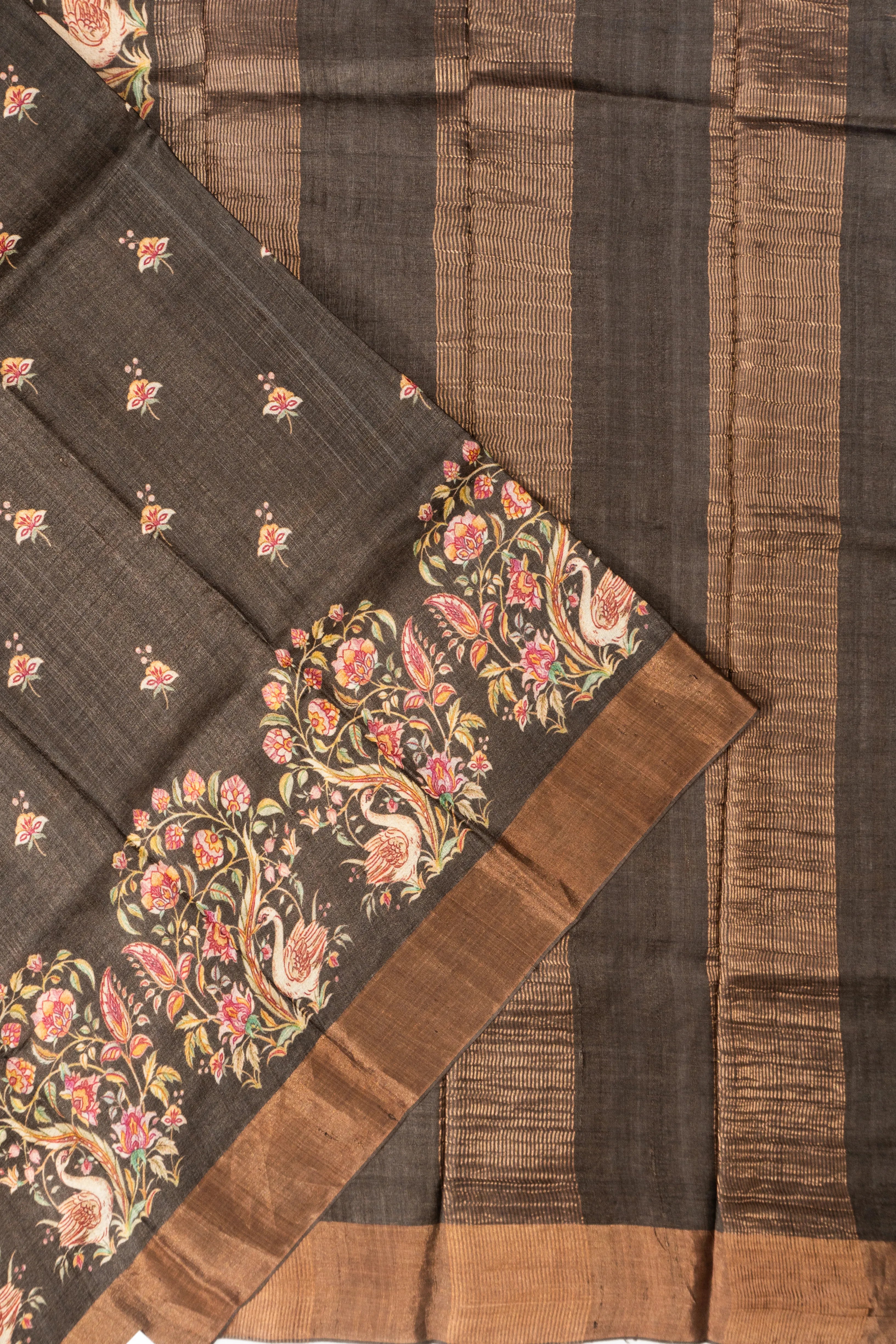 Tussar Printed Butta Grey Saree